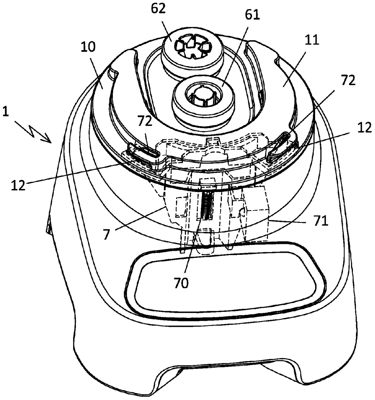 Cooking and preparation appliance comprising a container closed by a detachable lid cooperating with a safety device