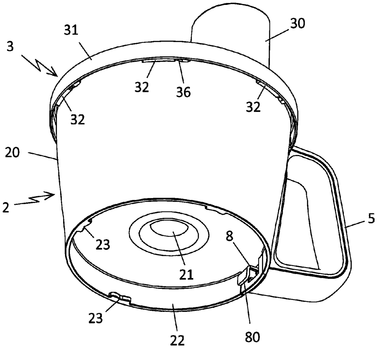 Cooking and preparation appliance comprising a container closed by a detachable lid cooperating with a safety device