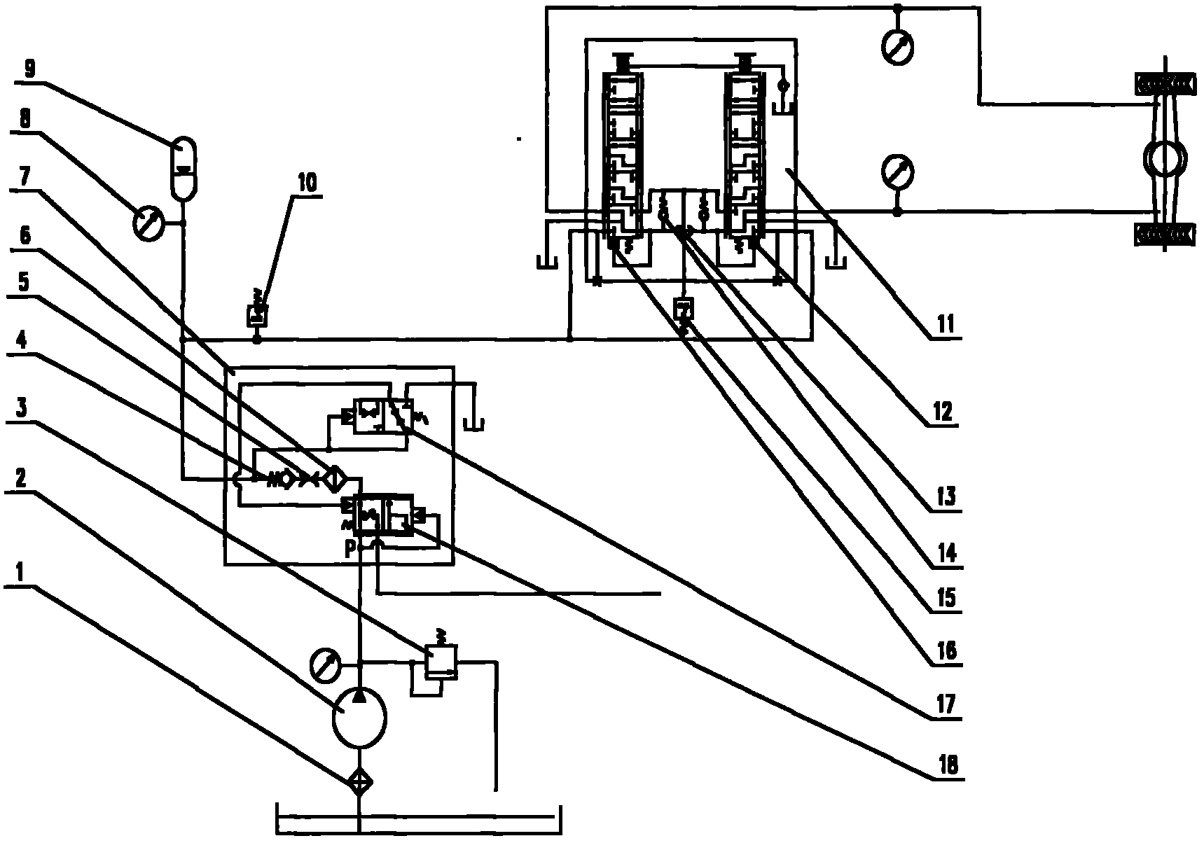 Hydraulic dynamic brake operating system for tractor