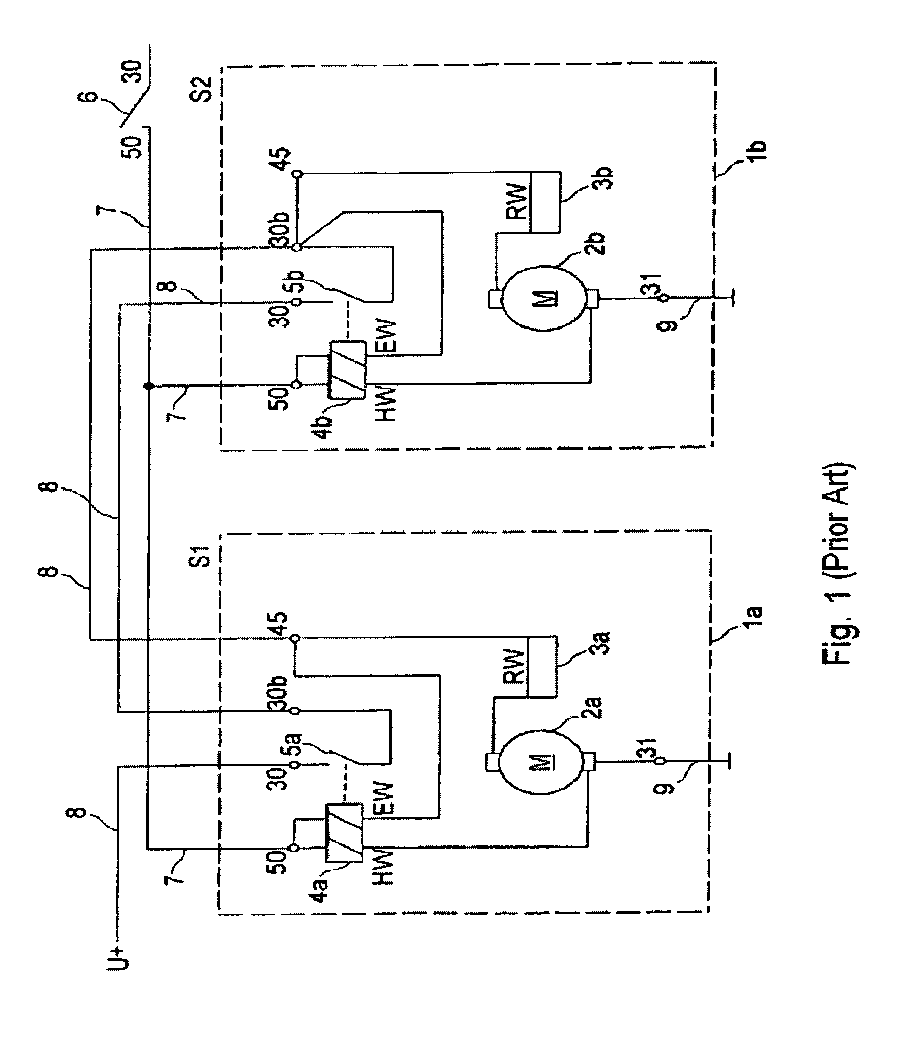 Parallel starting system having a low wiring expenditure