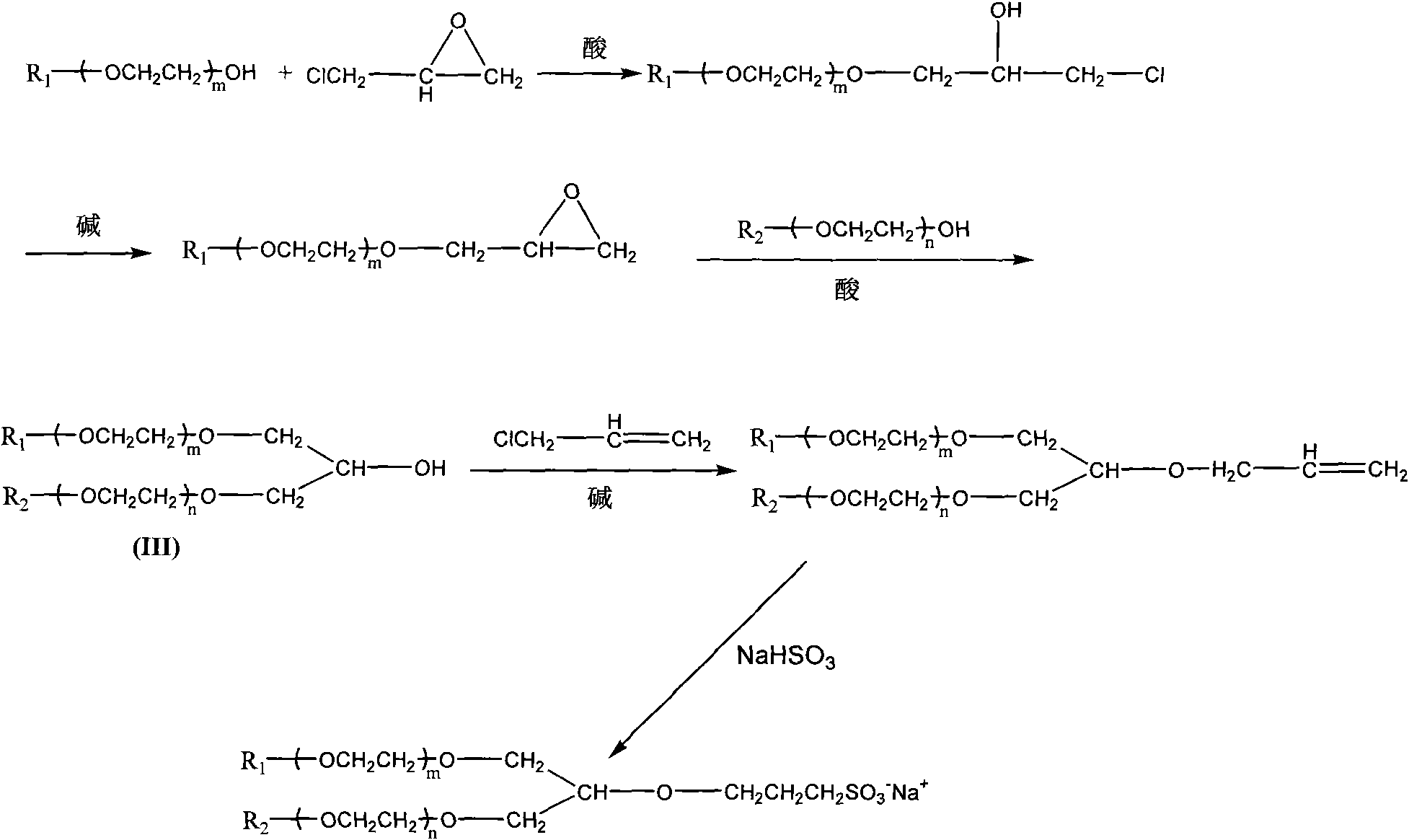 Branched chain ether type anionic surfactant and preparation method thereof
