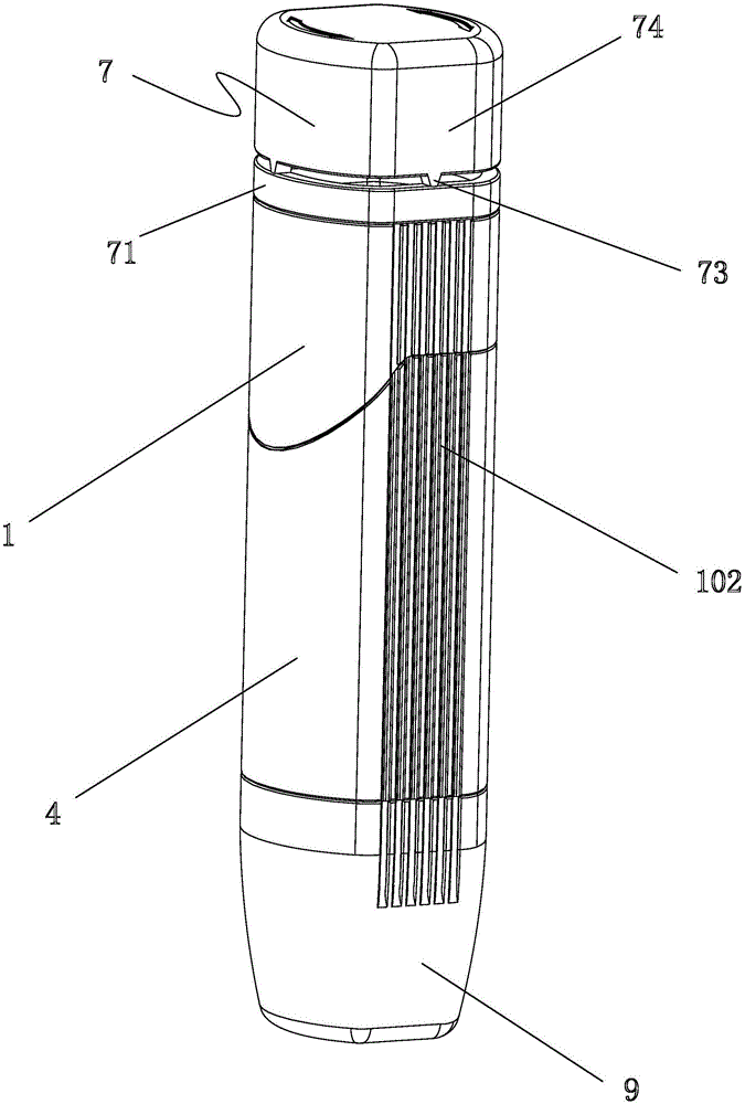 Inverted-spraying assembled countable quantitative dosing actuator device with buffering cover