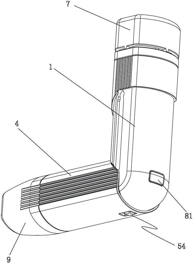 Inverted-spraying assembled countable quantitative dosing actuator device with buffering cover