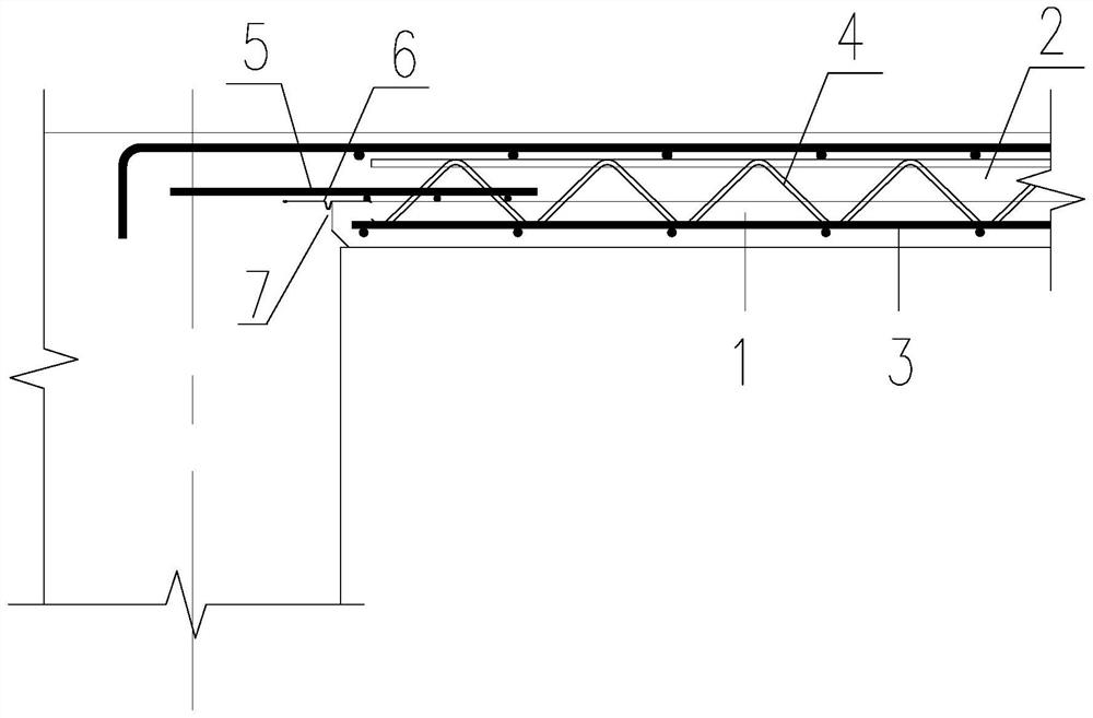 Two-way composite floor slab with four sides without rib extending and free of formwork supporting and dismounting and construction method thereof