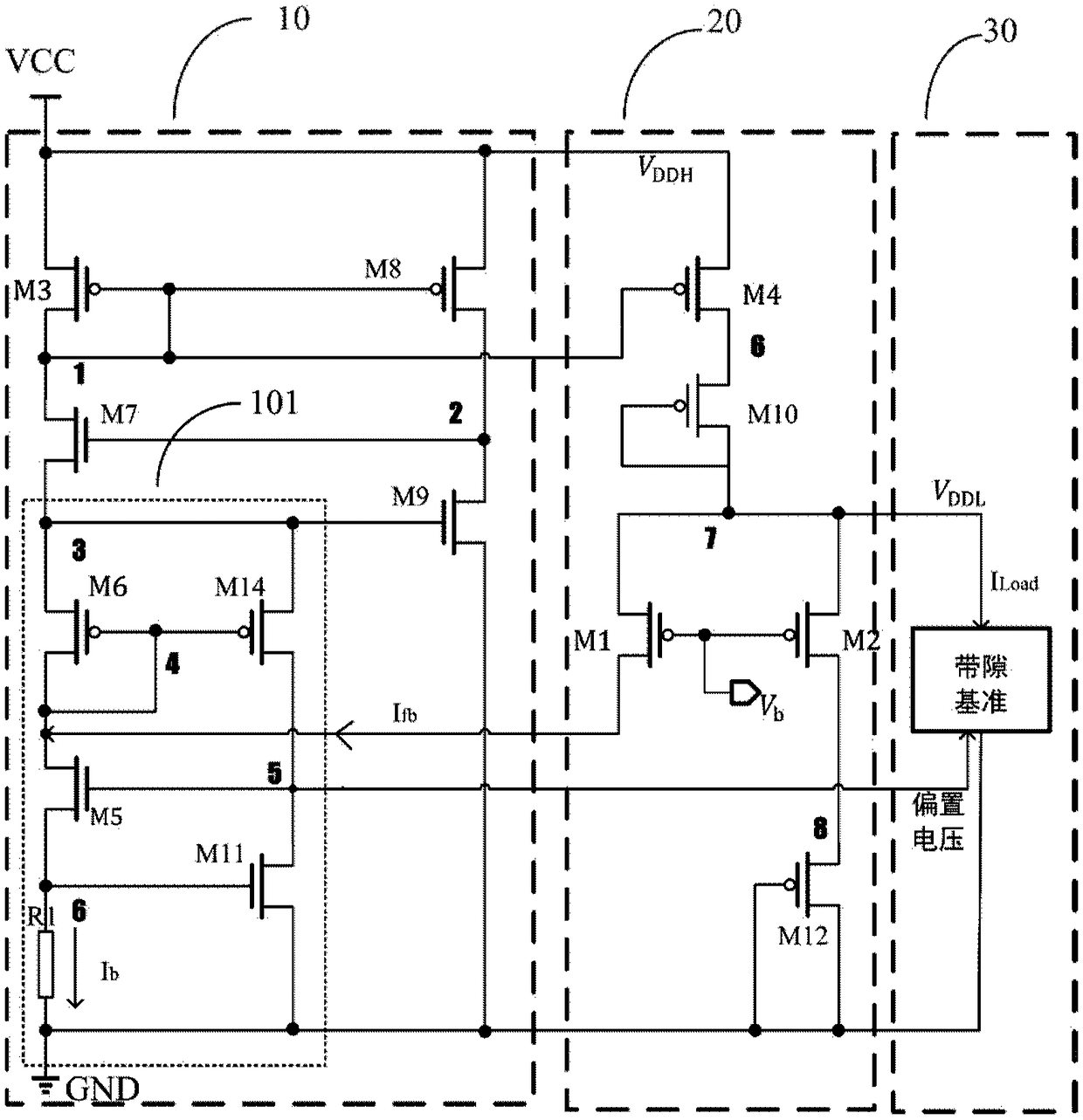 Wide-range voltage stabilizing circuit for band-gap reference