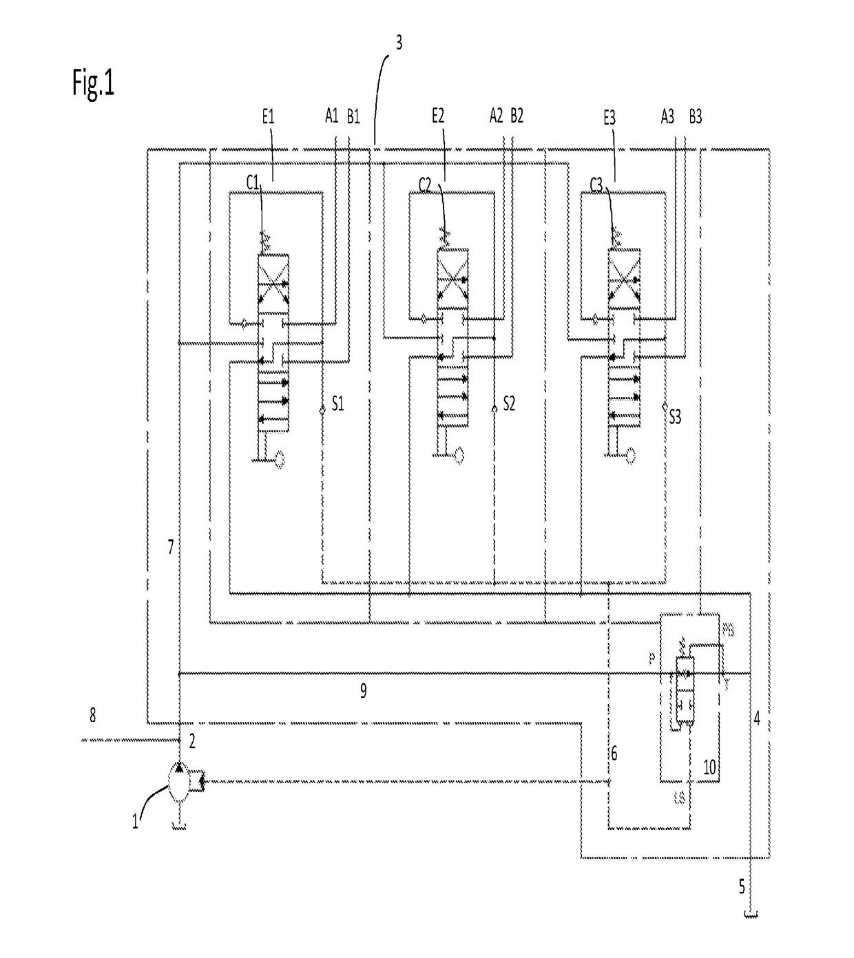 Hydraulic distributor with valve device with active discharge in load sensing circuits