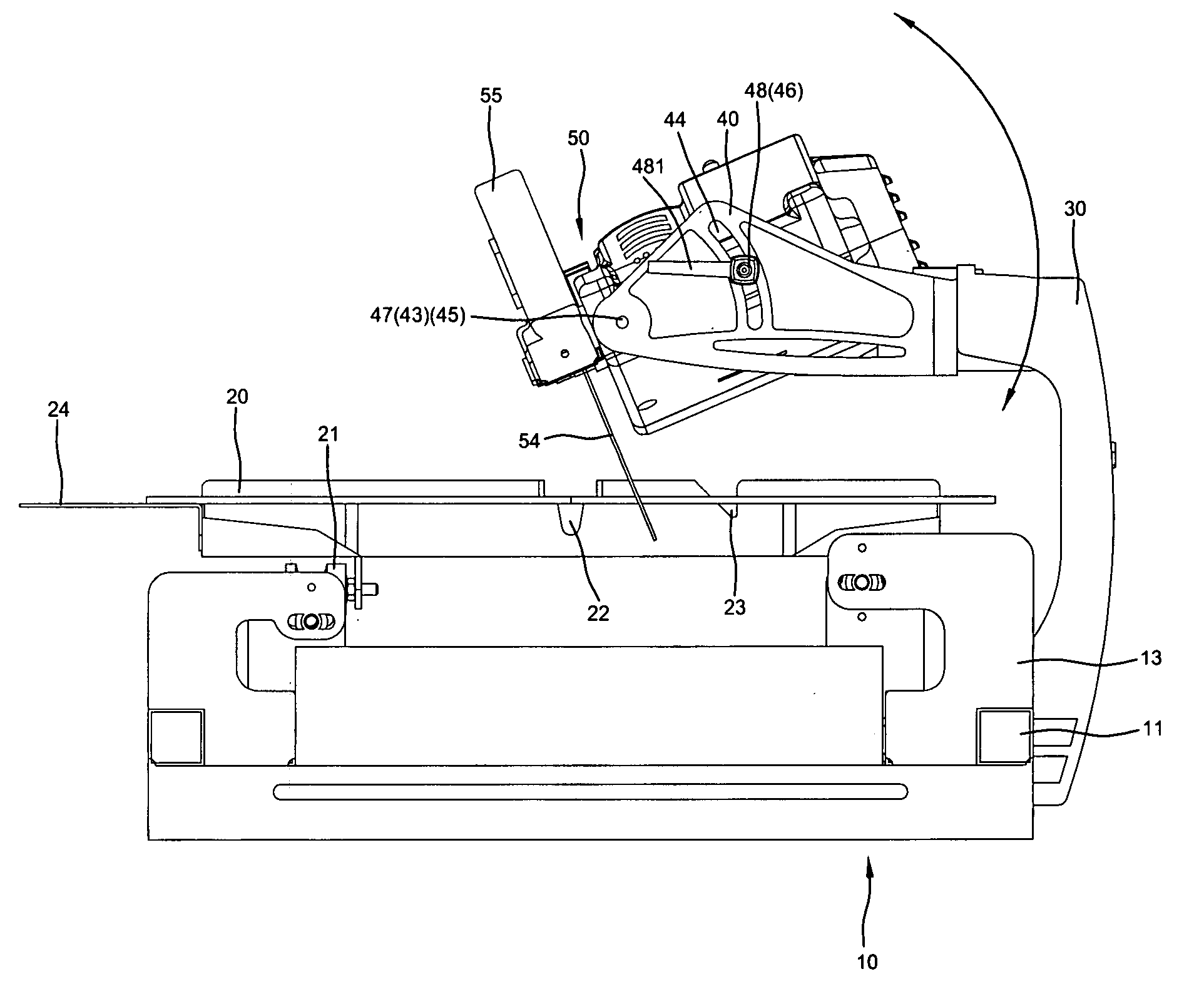 Blade angle adjustment device for a stone cutter