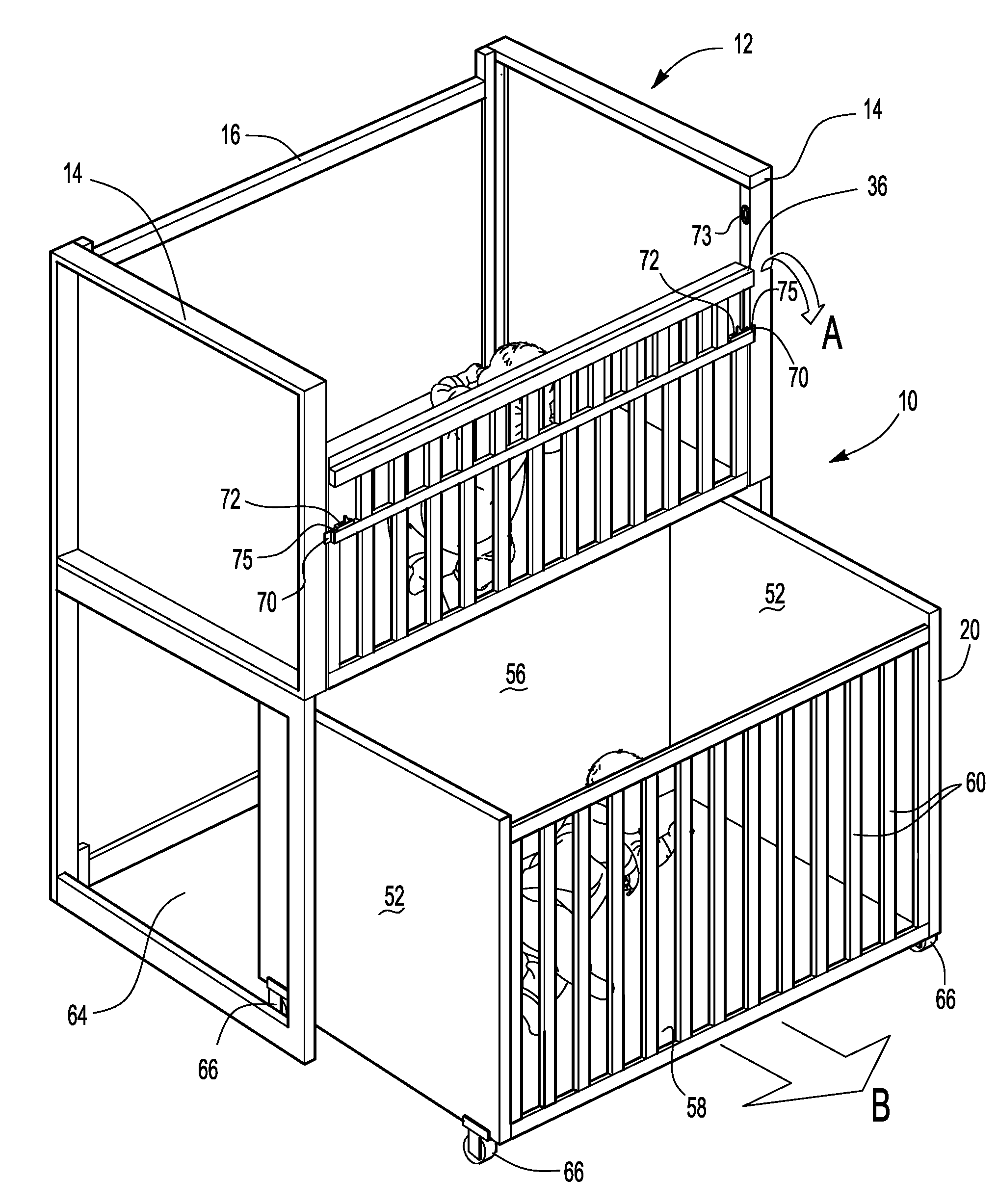 Crib set with stationary and moveable crib