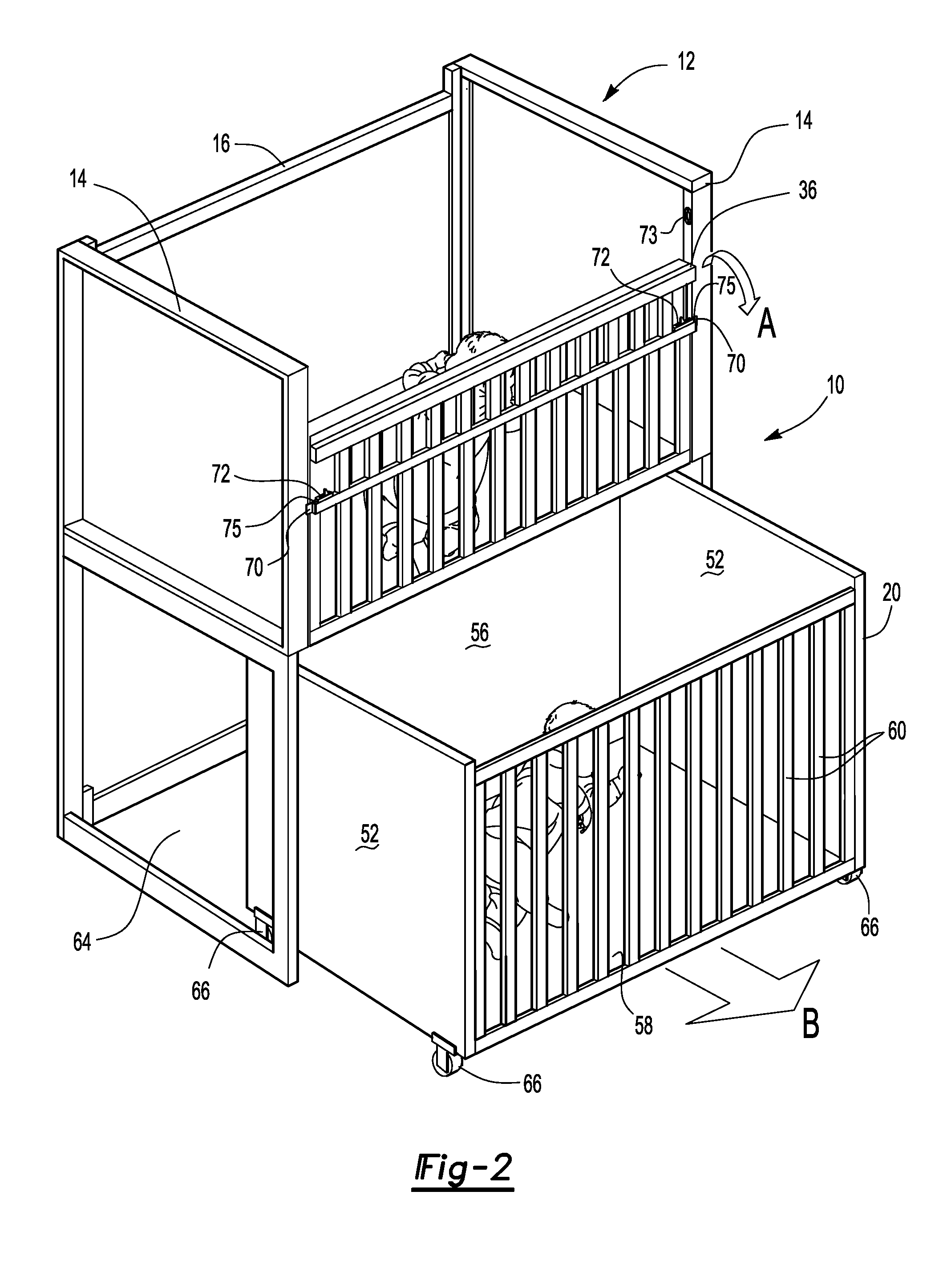 Crib set with stationary and moveable crib