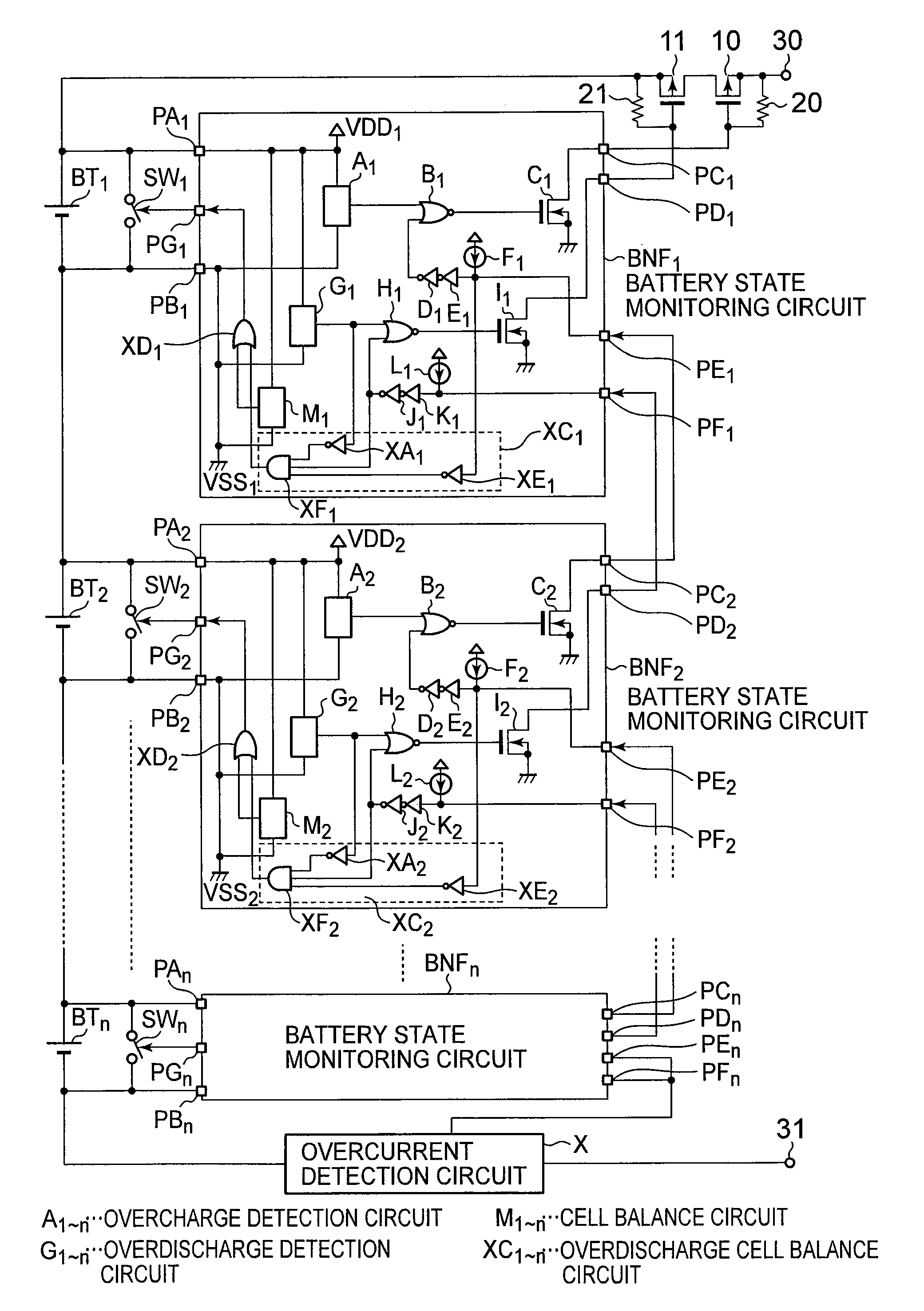 Battery state monitoring circuit and battery device