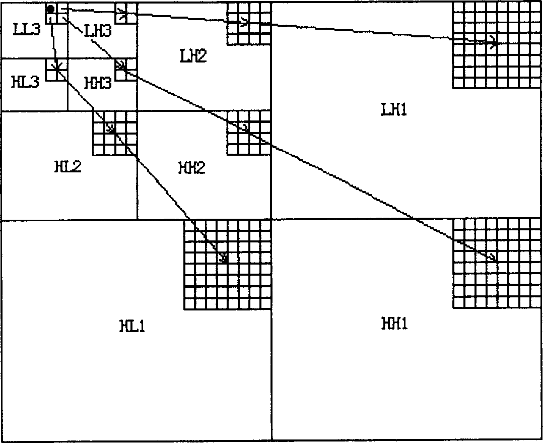 Video frequency compression encoding method for partitional arithmetics of three dimentional hierarchical tree sets