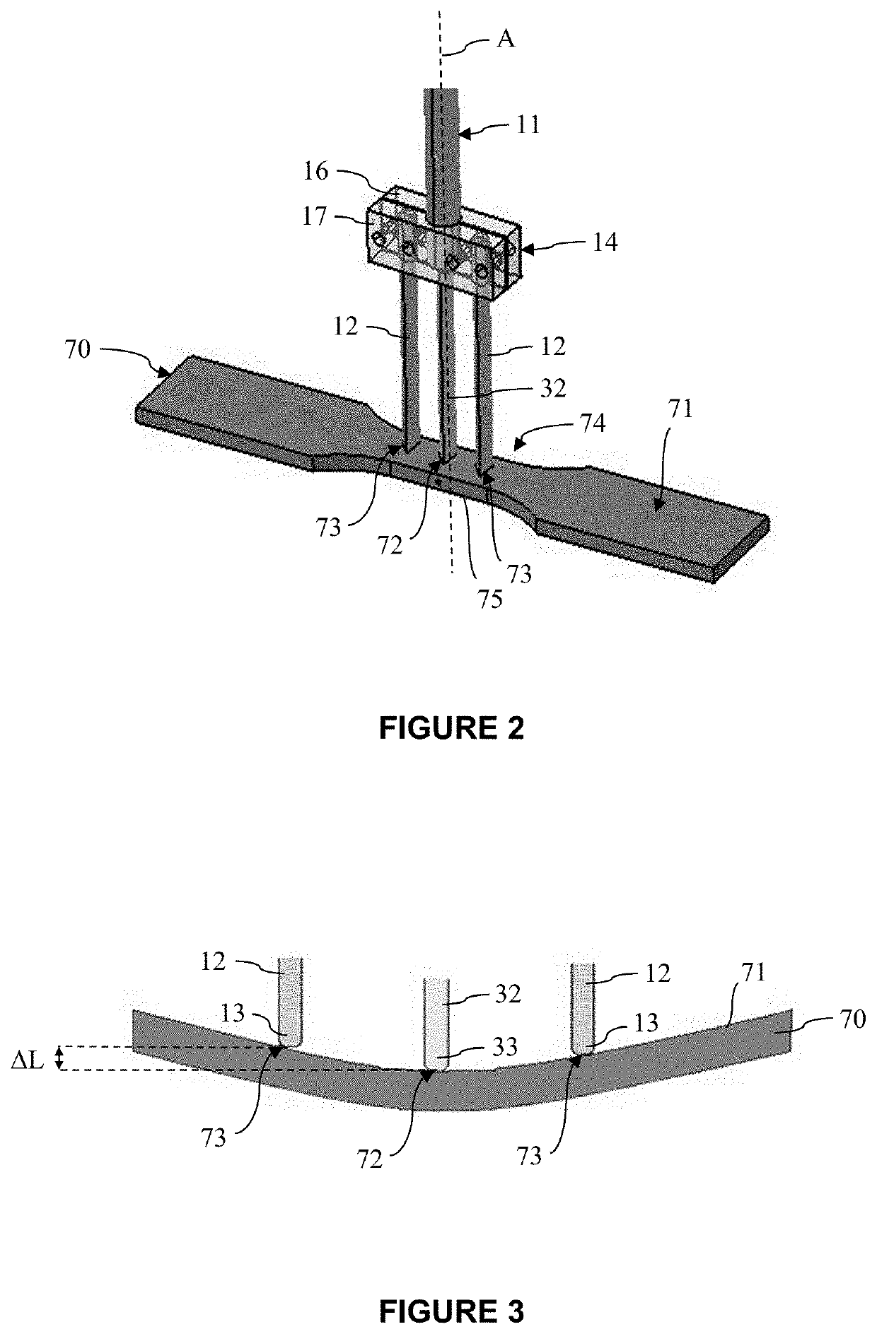 System for measuring a bending deformation of a surface of a material