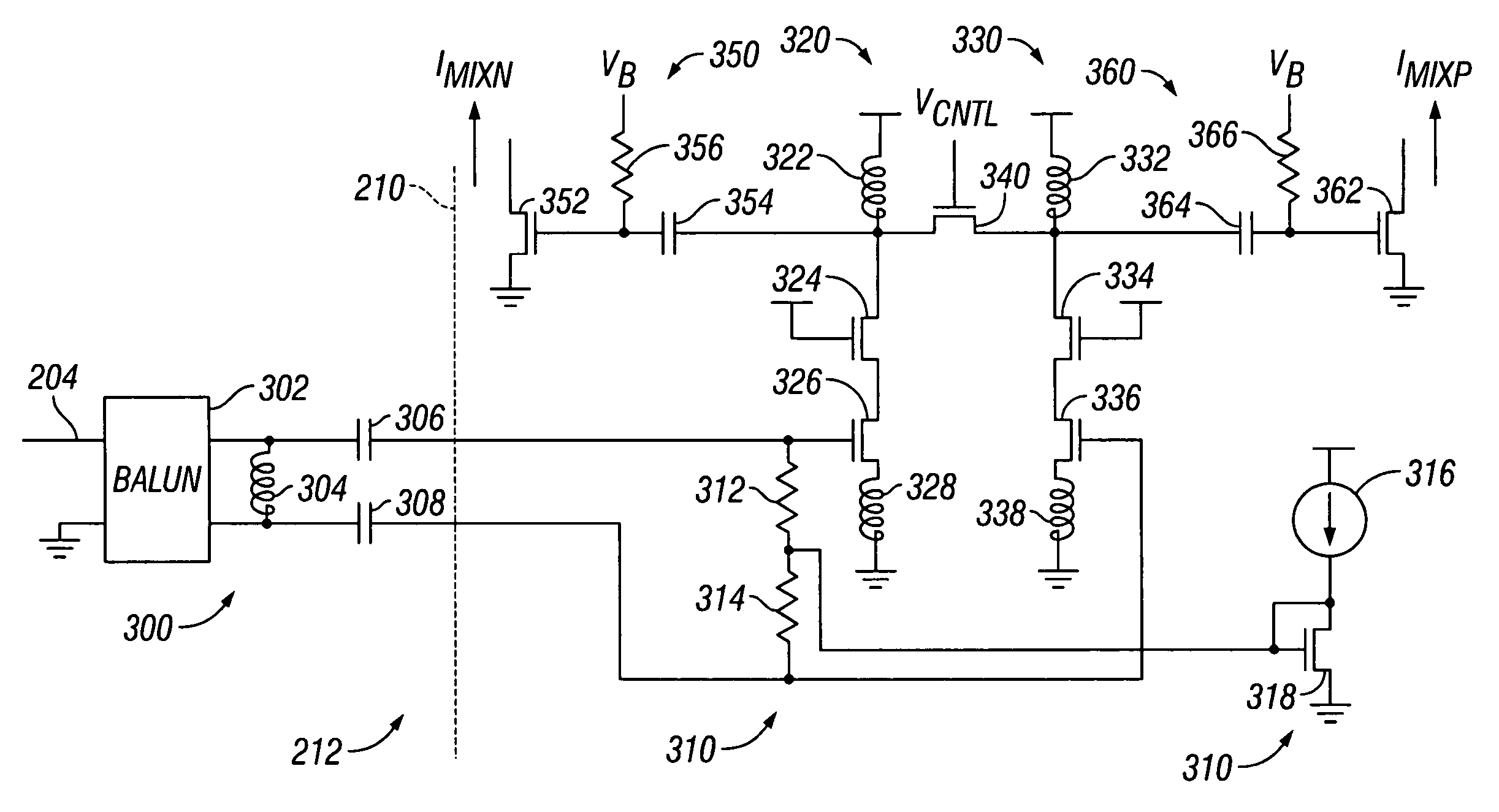 Radio frequency low noise amplifier with automatic gain control