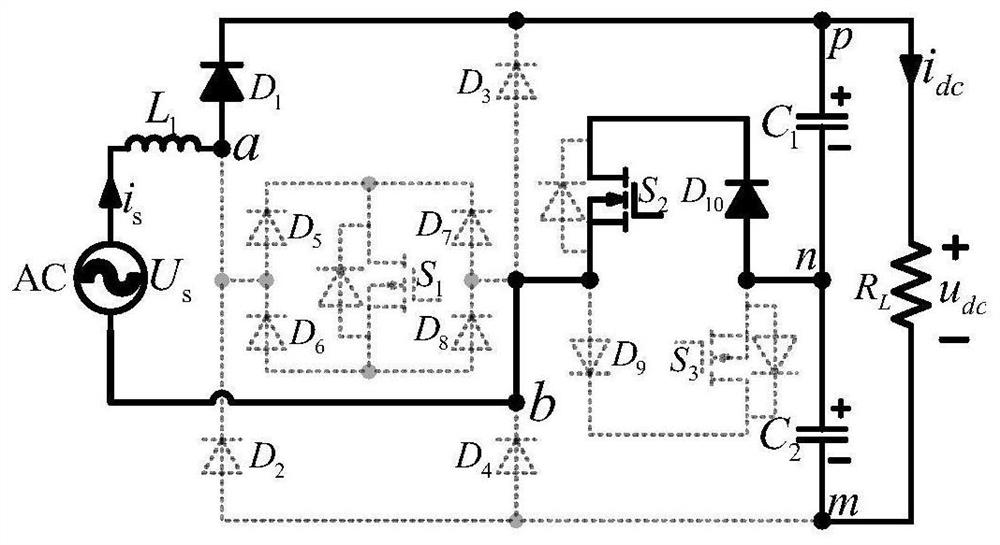 Single-phase three-level power factor correction circuit with asymmetric novel T-shaped bridges