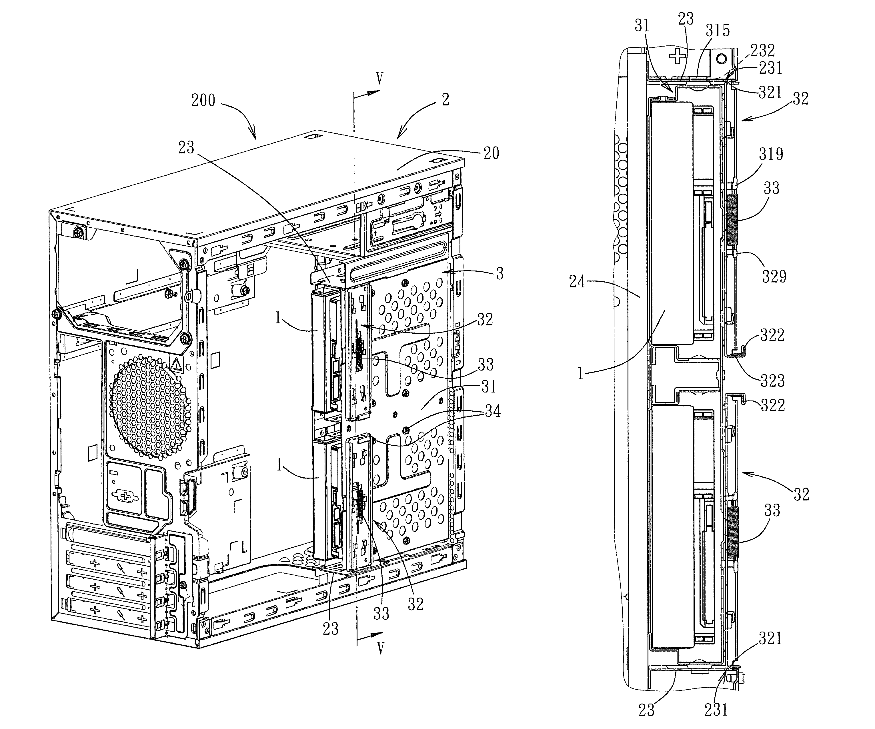 Housing having a carrier device