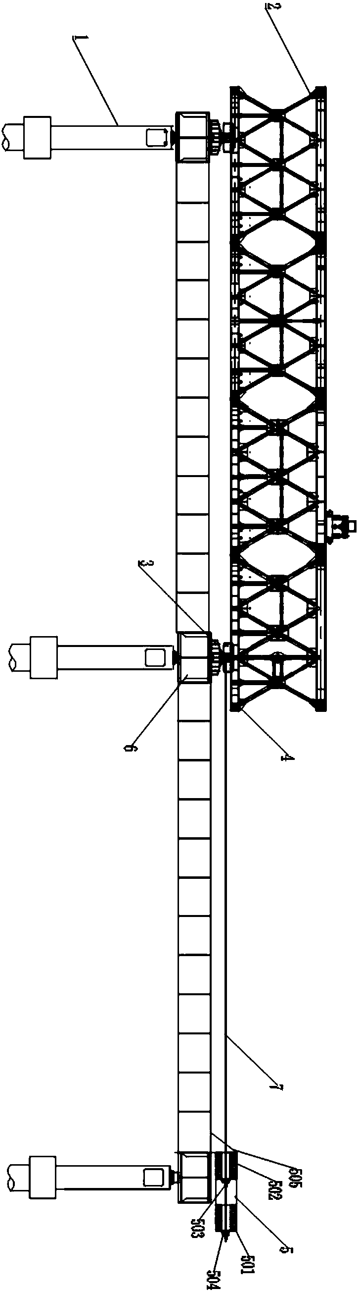 Dragging device and construction method of large steel beams based on finely rolled deformed steel bars and continuous hydraulic jacks