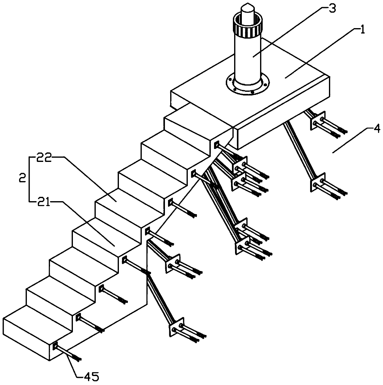 Novel cantilever bearing platform type tower-liked shore beacon and construction method thereof