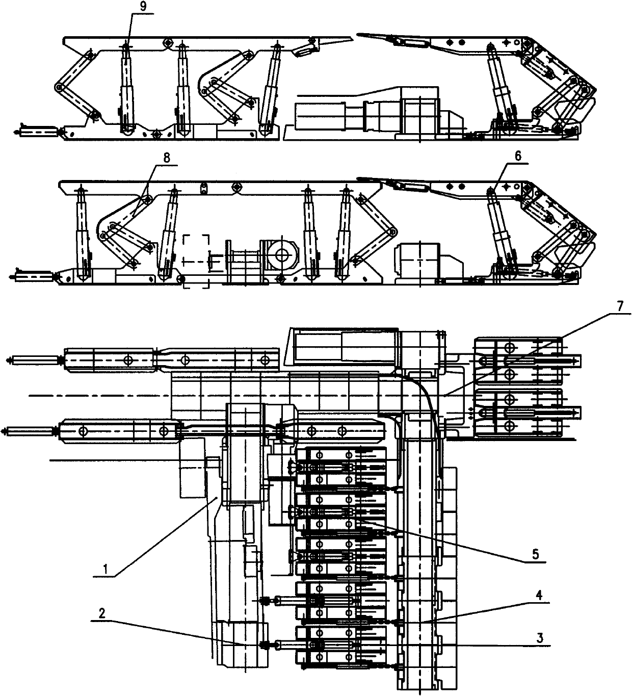 Cross side dumping arrangement coordinated mode of rear conveyer of fully mechanized working face and support structure