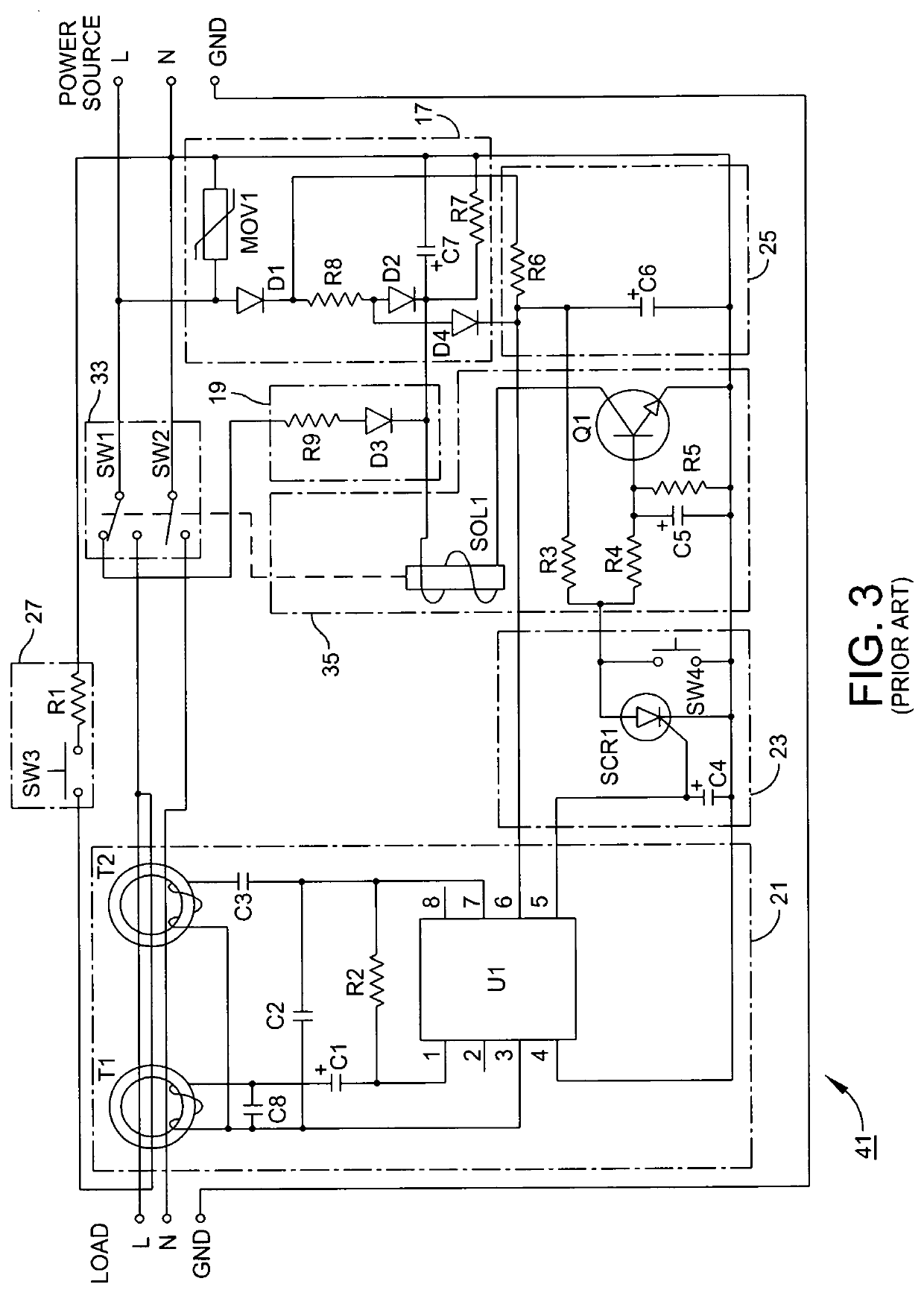 Universal ground fault circuit interrupter (GFCI) device and printed circuit board package