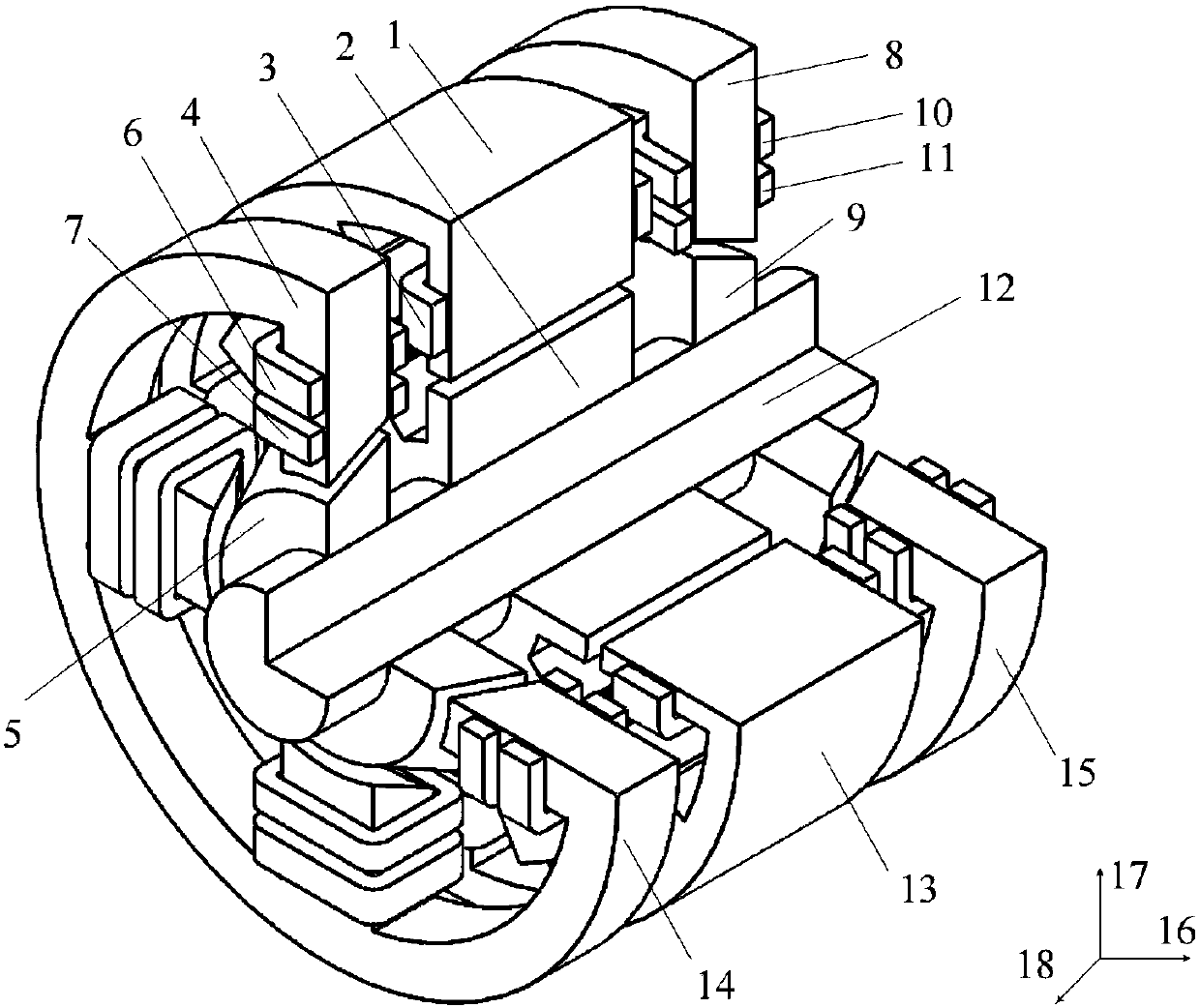 Five degrees-of-freedom conical magnetic levitation switch reluctance motor and control method