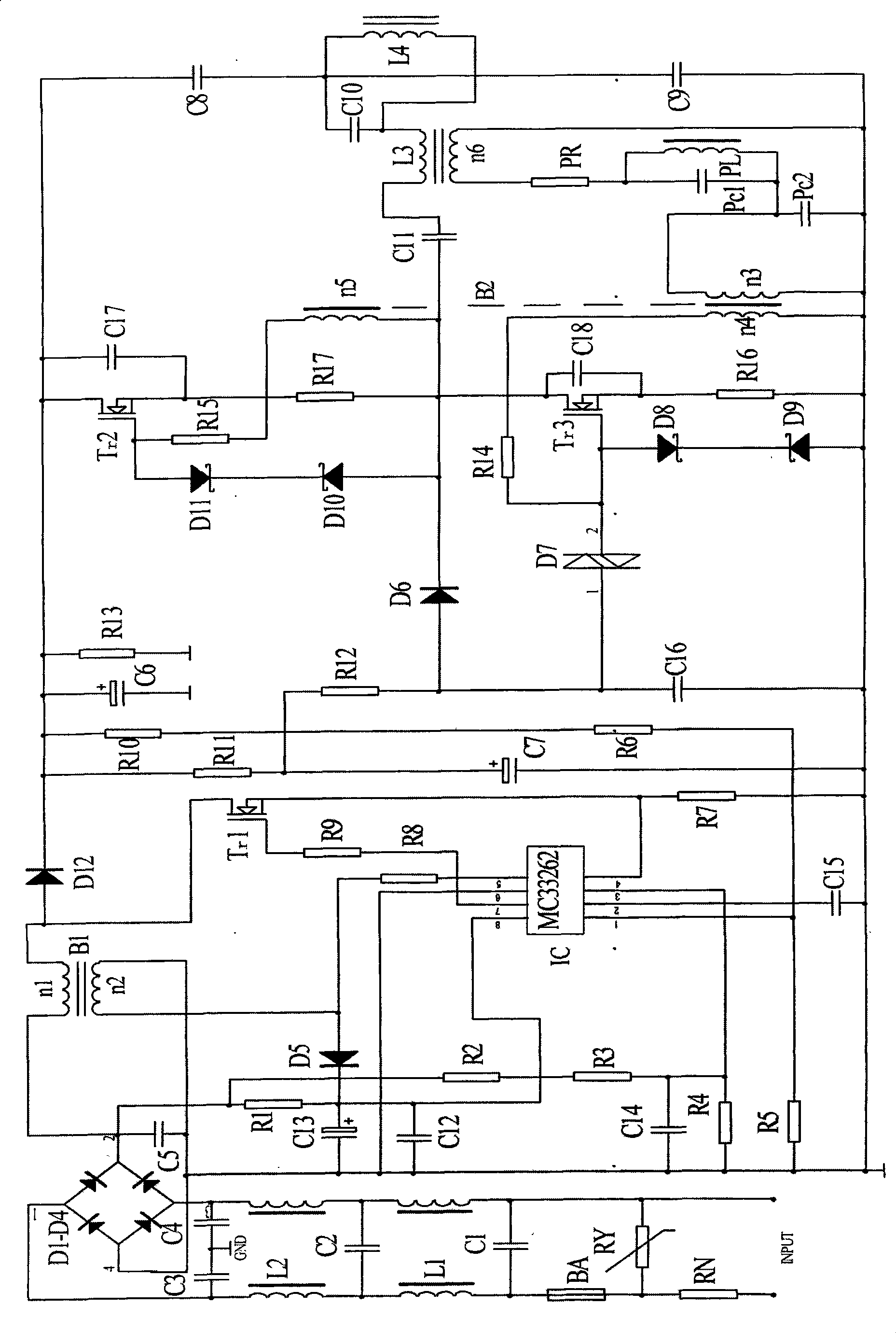 High-frequency electronic frequency changer of high-power parallel connection selfexciting electrodeless florescent lamp