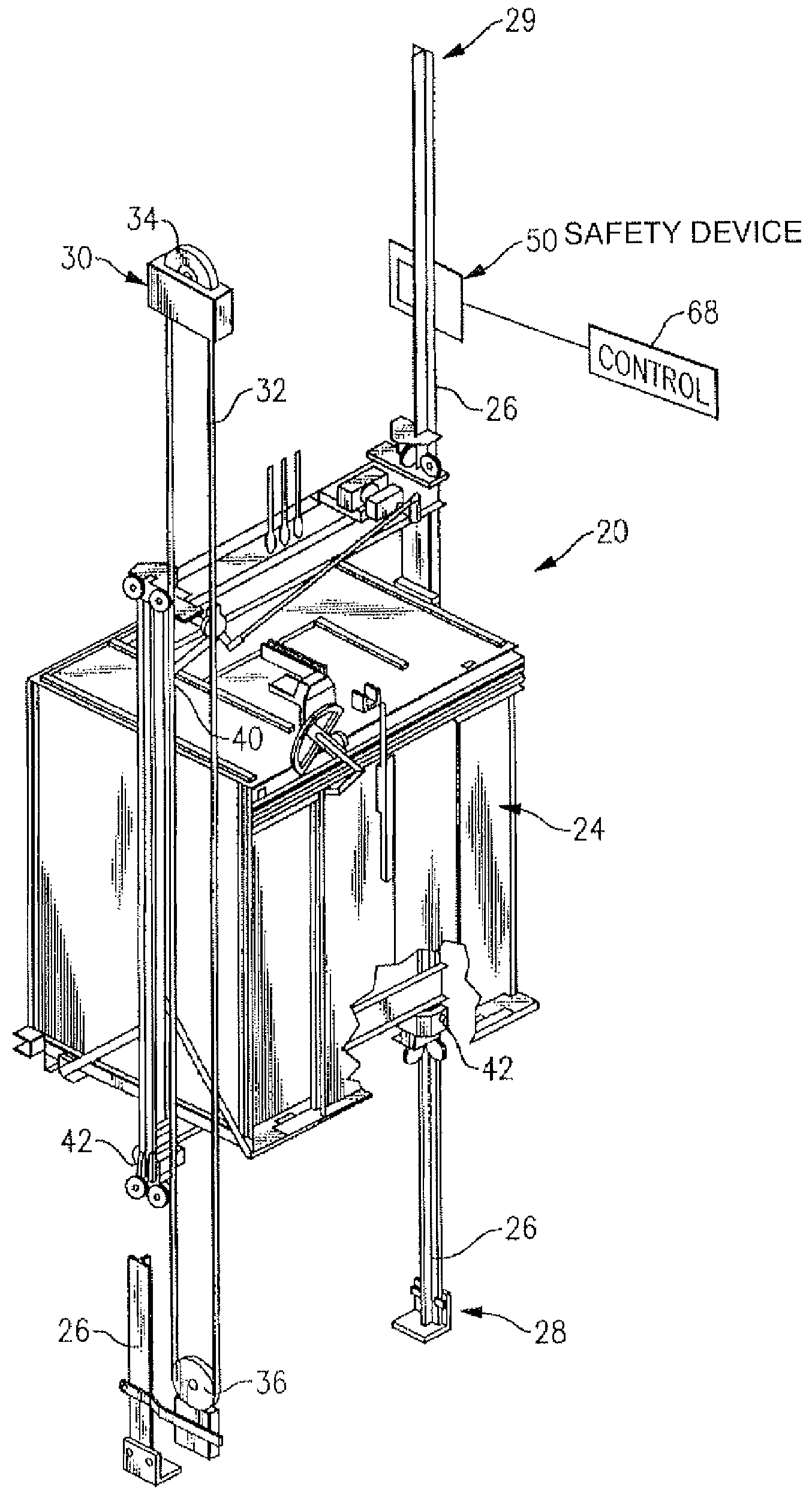 Safety device for use in an elevator system including a triggering member for activating a safety brake