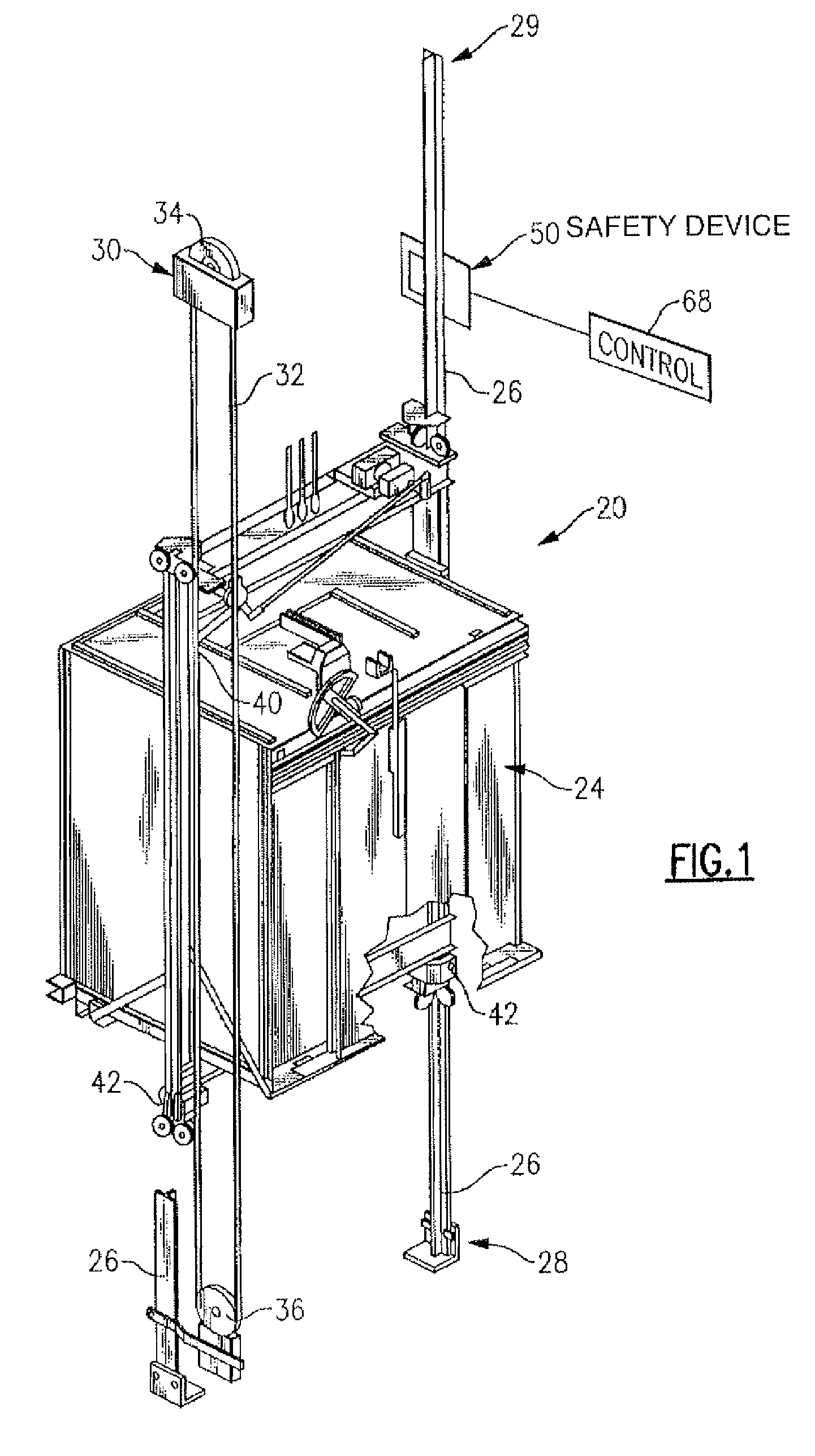 Safety device for use in an elevator system including a triggering member for activating a safety brake