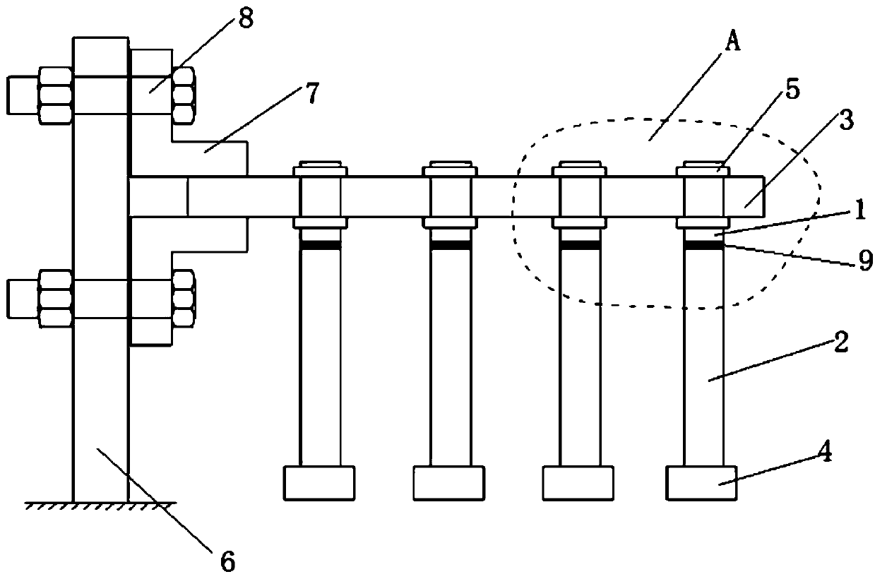 Conversion device for high temperature modal test and vibration test method