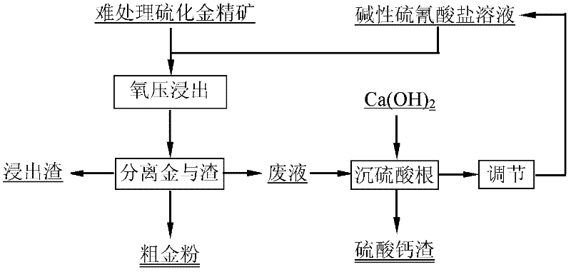 Method for leaching gold from refractory gold sulfide concentrate by using alkaline thiocyanate solution under oxygen pressure