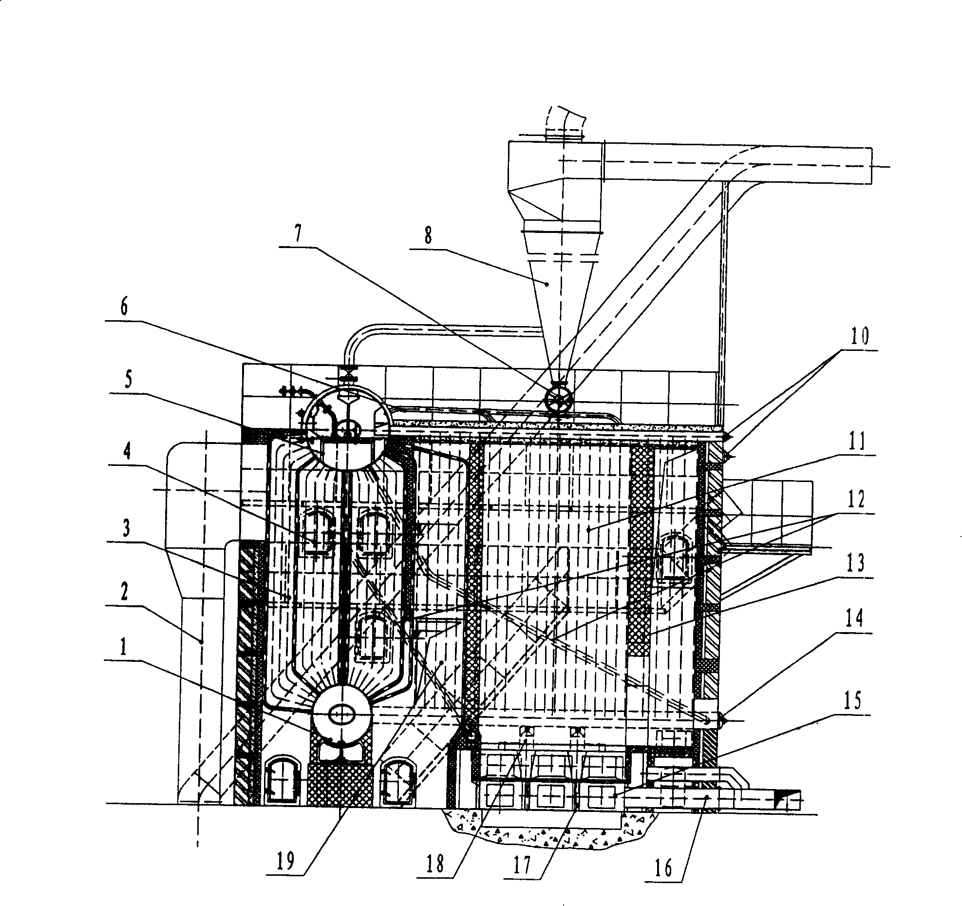 High-efficiency boiler for combustion of furol waste slag