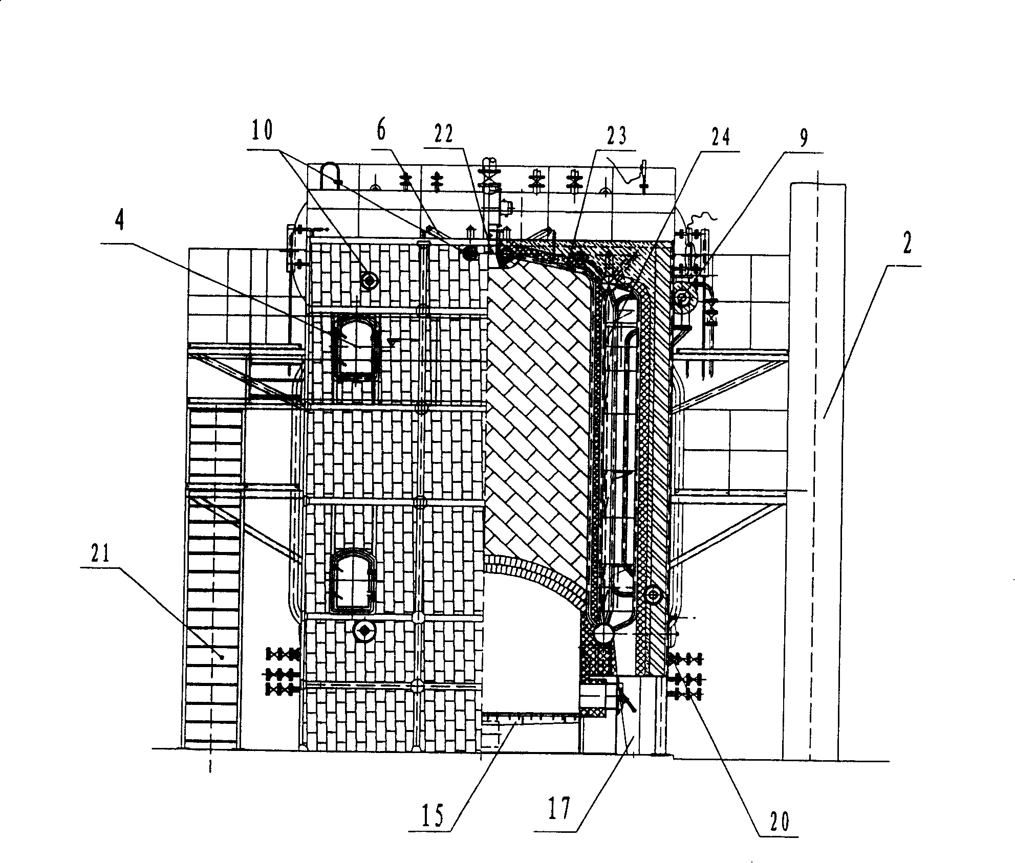 High-efficiency boiler for combustion of furol waste slag