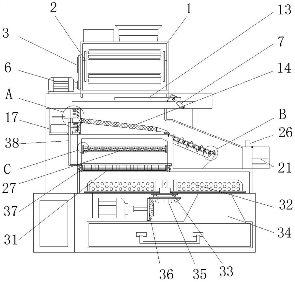 An automatic screening device for easy handling of sweet and sour pork tenderloin production line