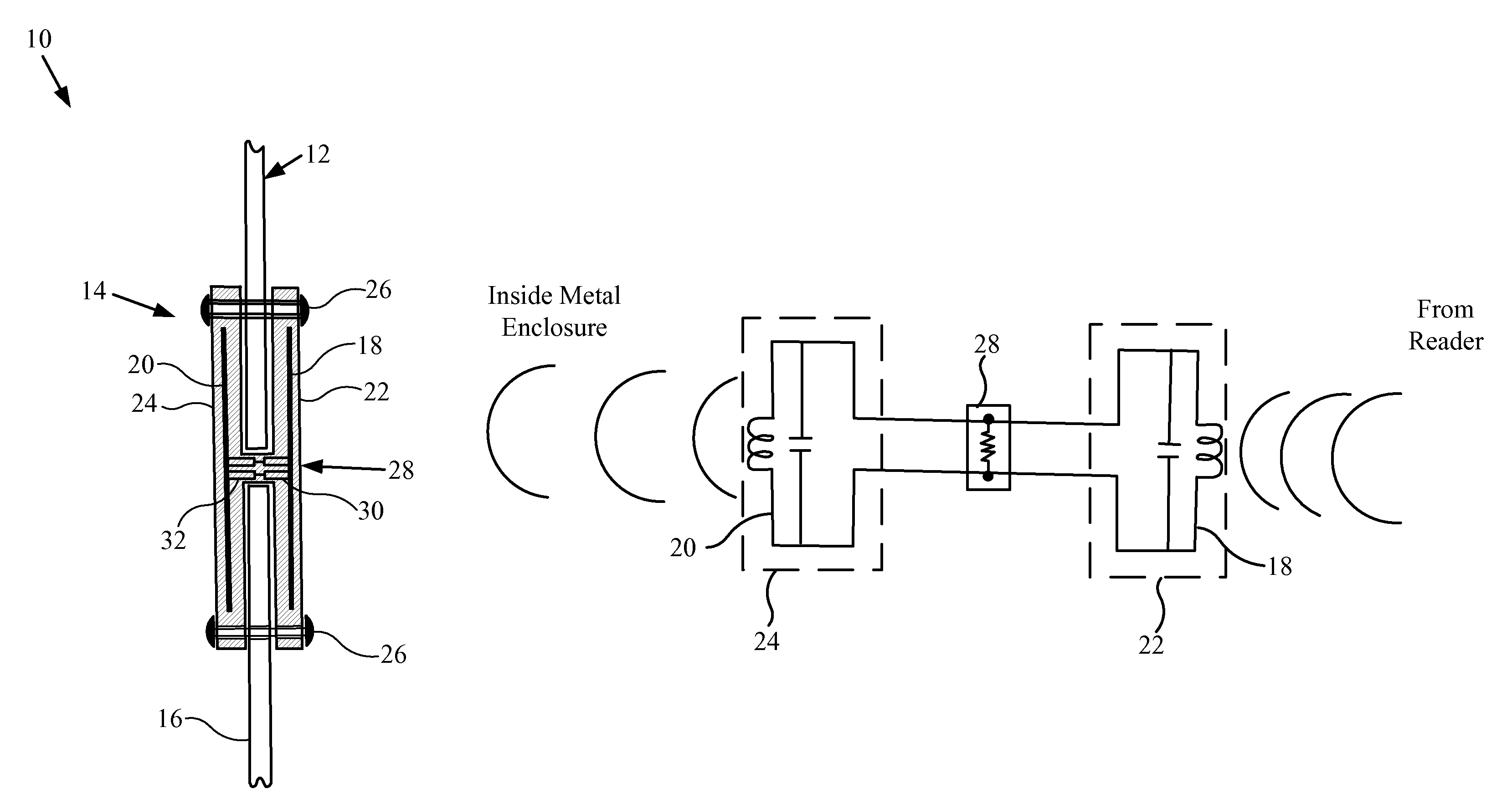 RF passive repeater for a metal container