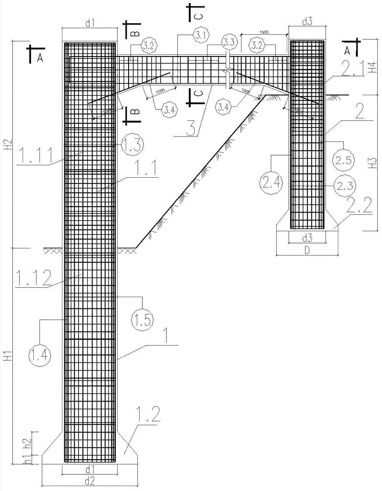 Composite base framework used for power transmission tower in steep mountainous area and construction technology thereof