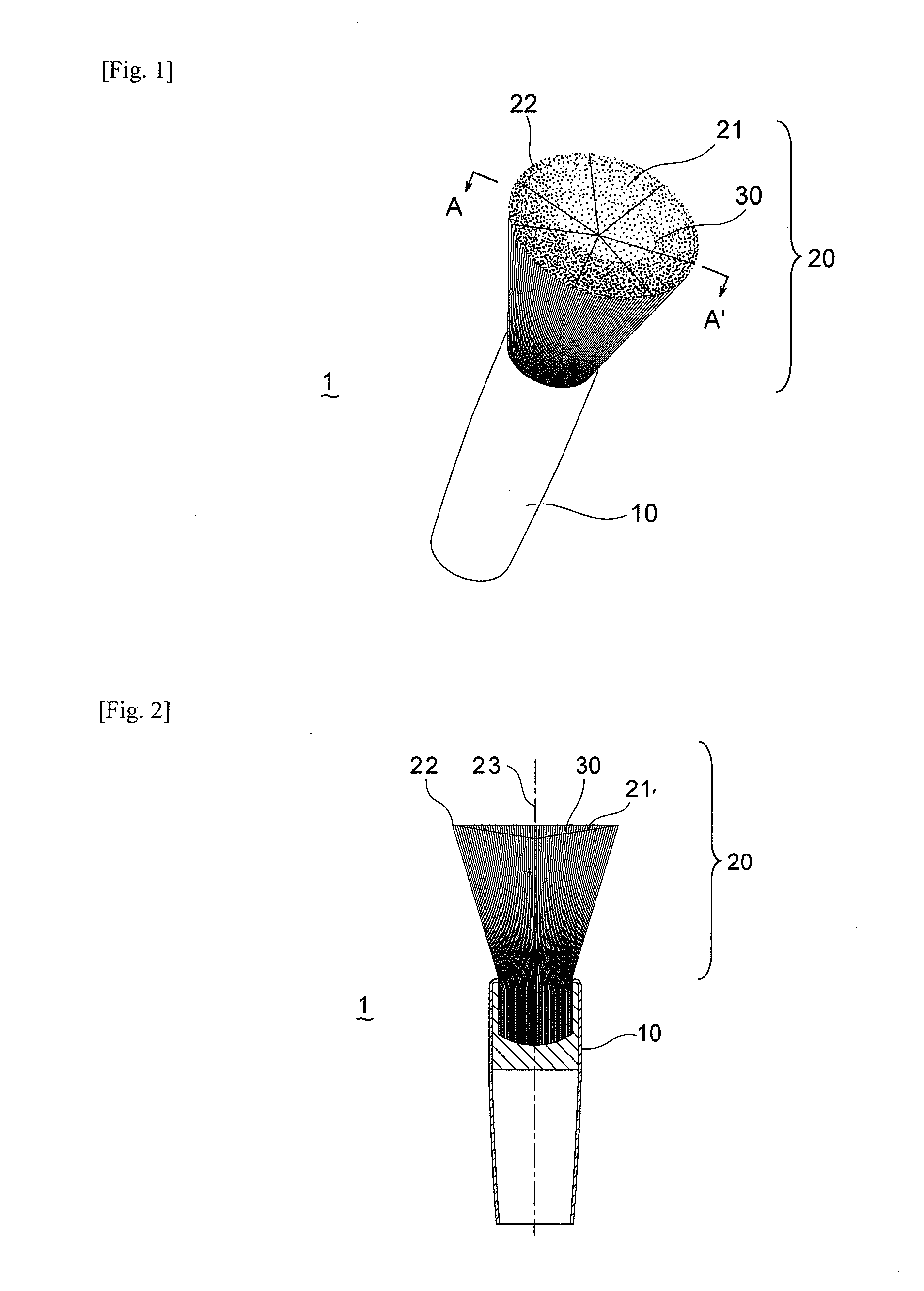 Method for applying cosmetic material using applicator having concave apical surface