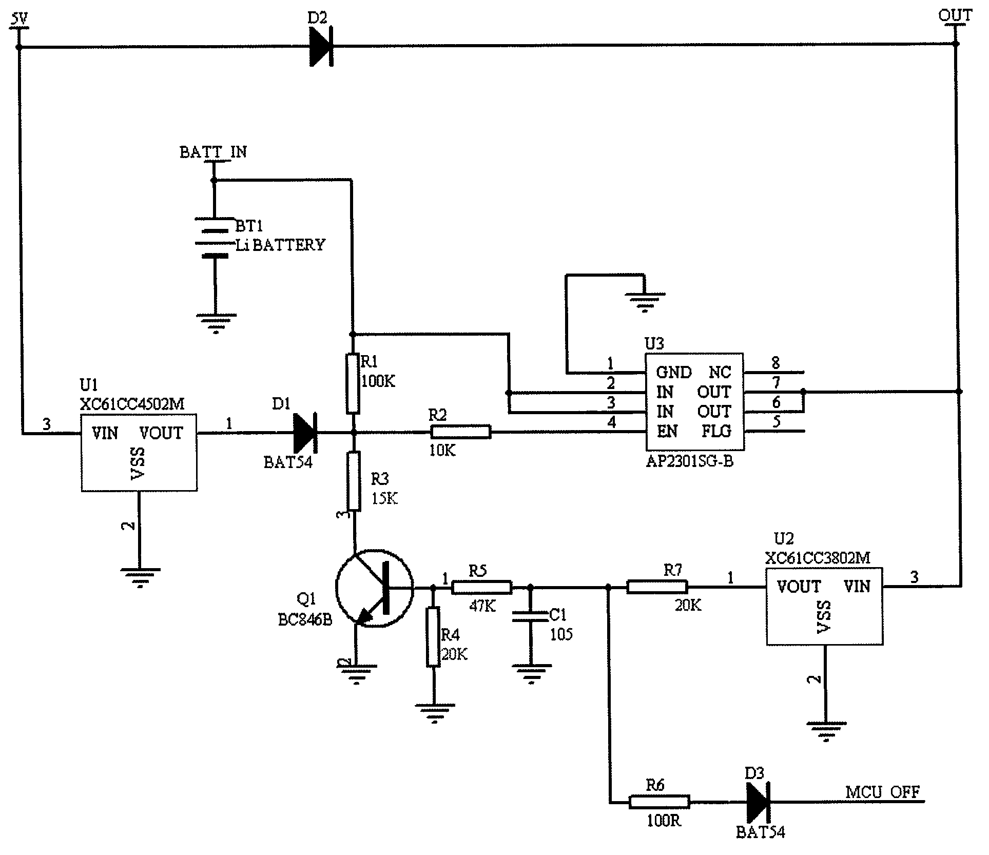 Switching and protection circuit for standby battery of vehicle-mounted GPS (global positioning system) terminal