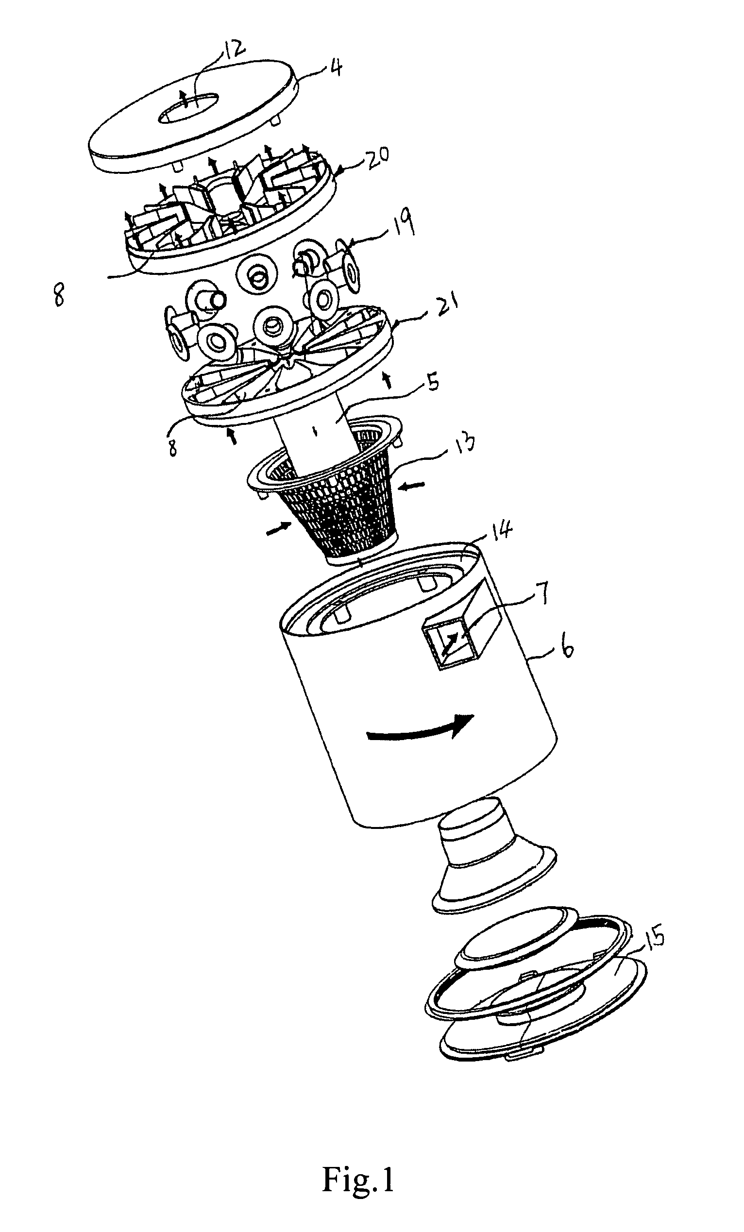 Cyclone separating device of a cleaner