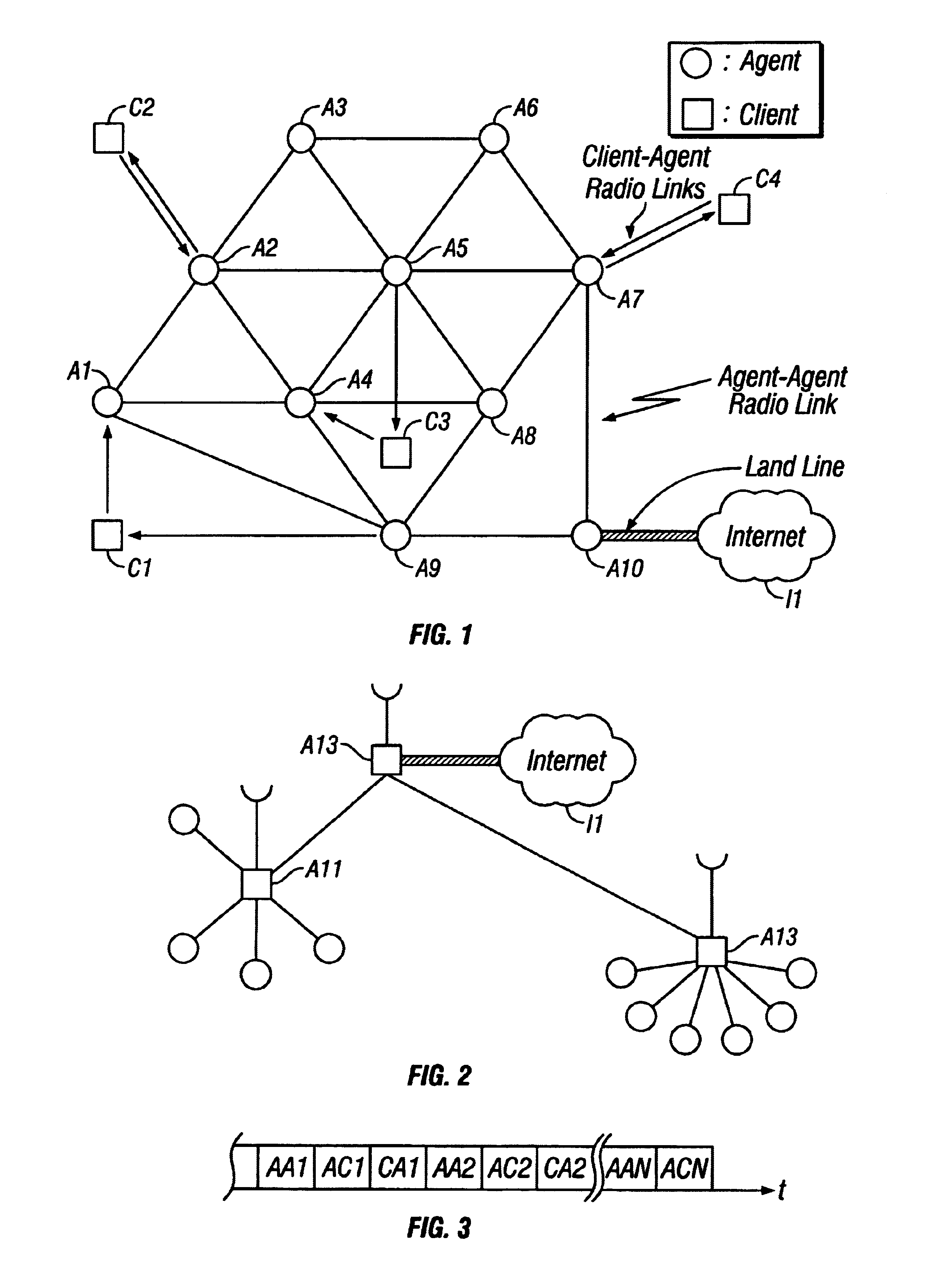 Power- and bandwidth-adaptive in-home wireless communications system with power-grid-powered agents and battery-powered clients