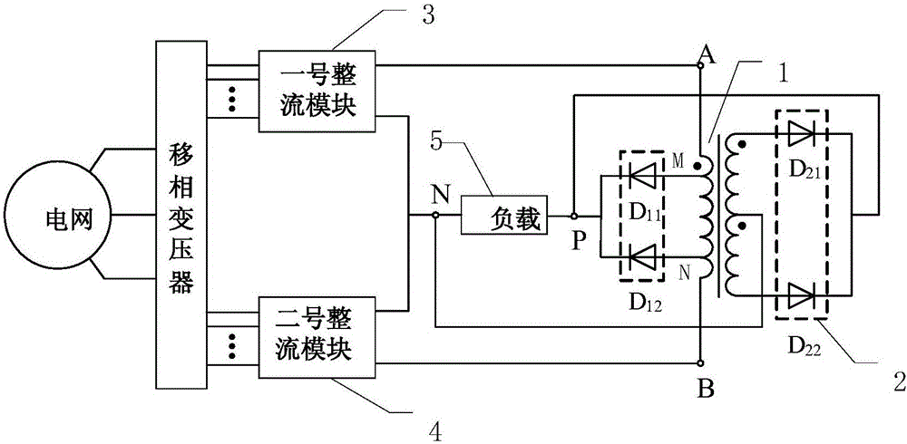 Tapped balance reactor with secondary side winding rectification function