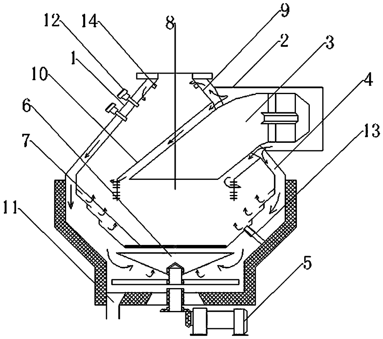 Double-sandwich-layer annular hearth for three-cyclone biomass gasification combustor