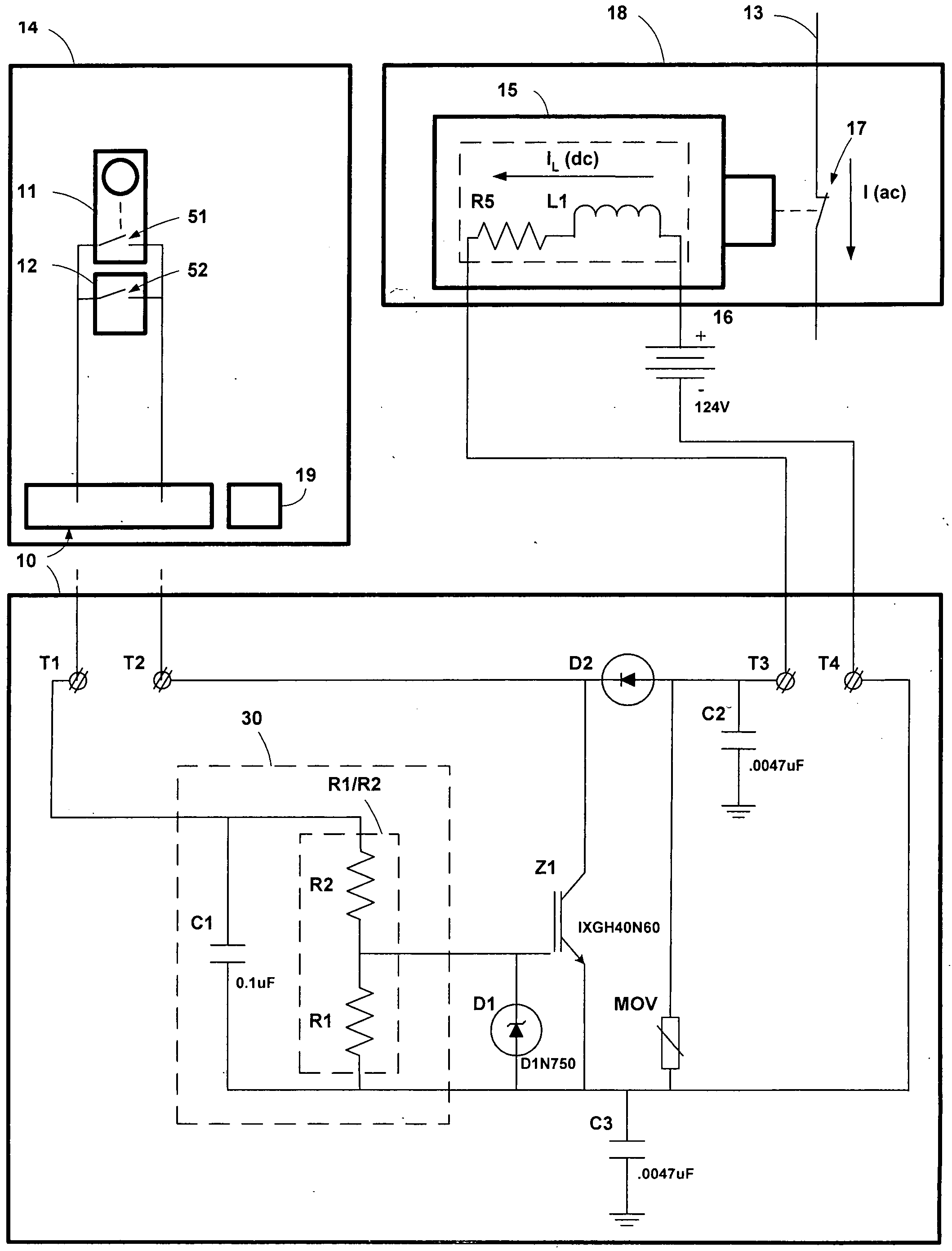 Arc suppression circuit using a semi-conductor switch