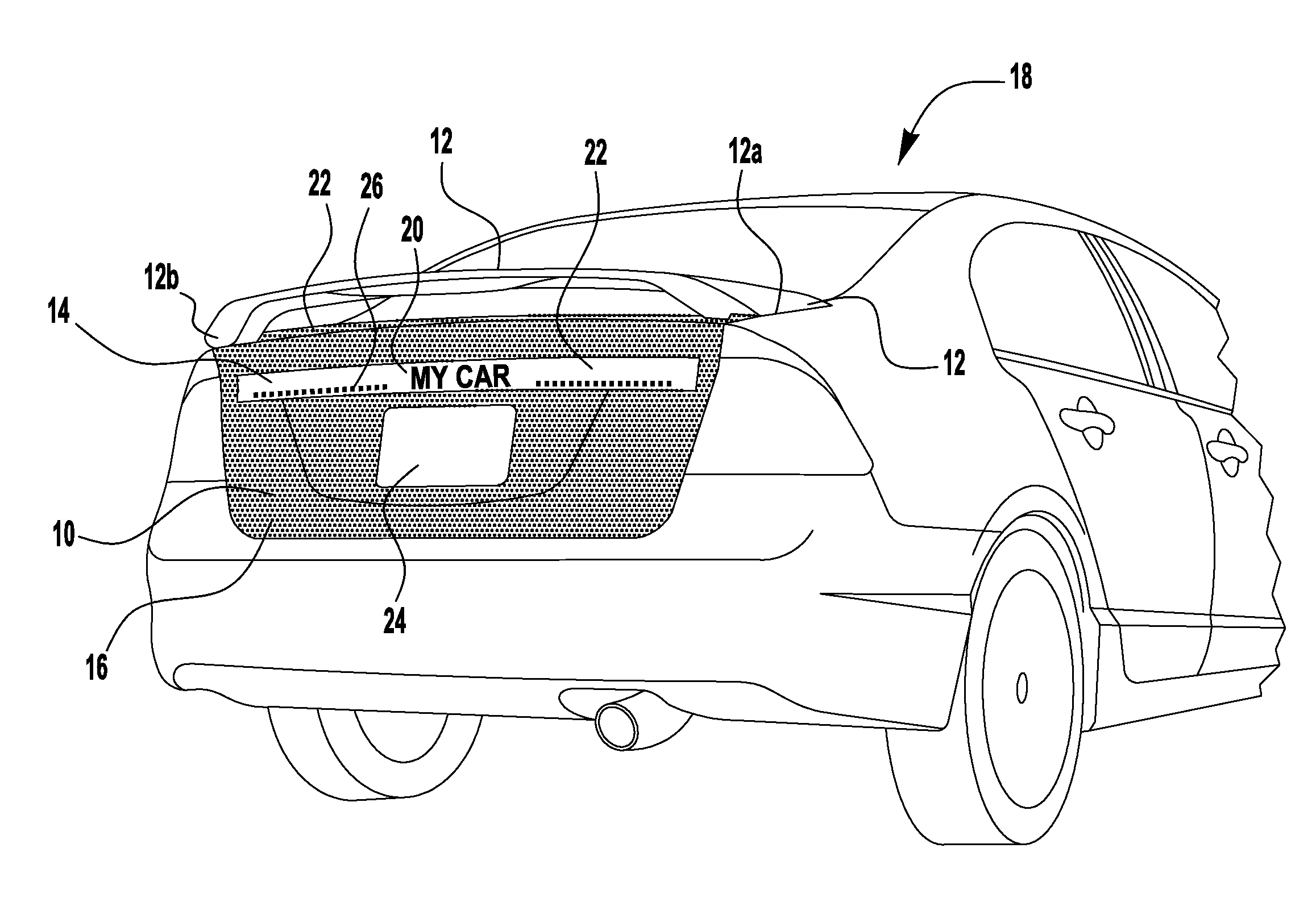 Combination trunk cover with spoiler and scrolling display