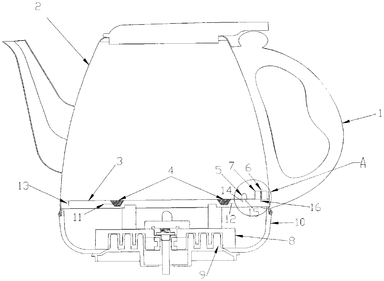 Water level detection and installation method of a cordless electric kettle