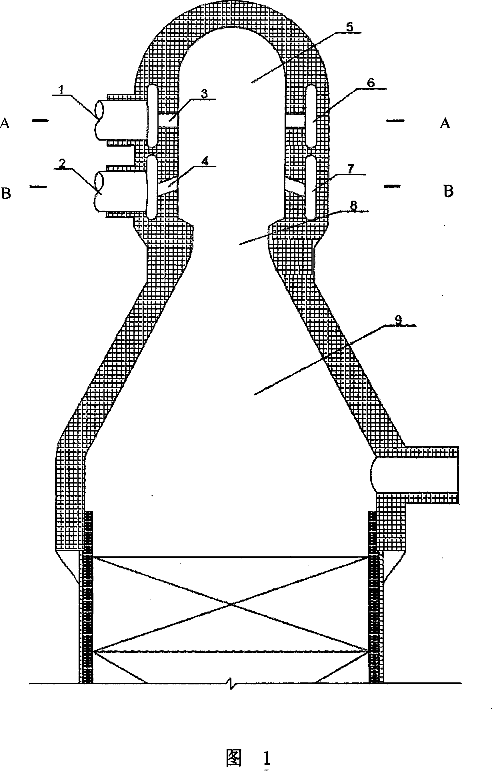 Turbulent-current long-flame top burning type hot blast stove combustor