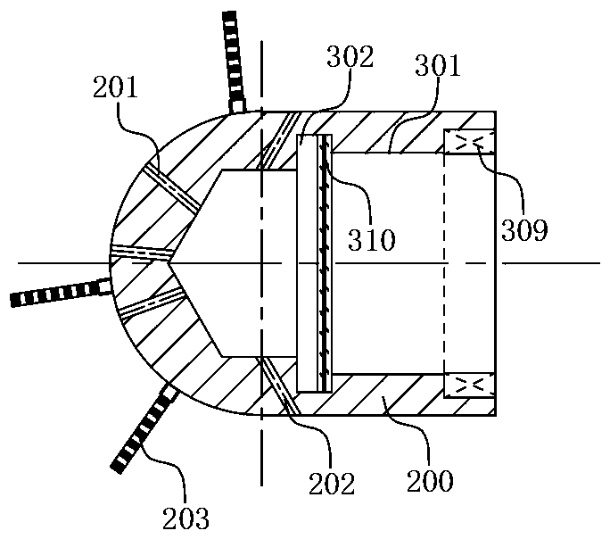 Self-advancing and self-rotating shield machine grouting channel high-pressure dredging device and system