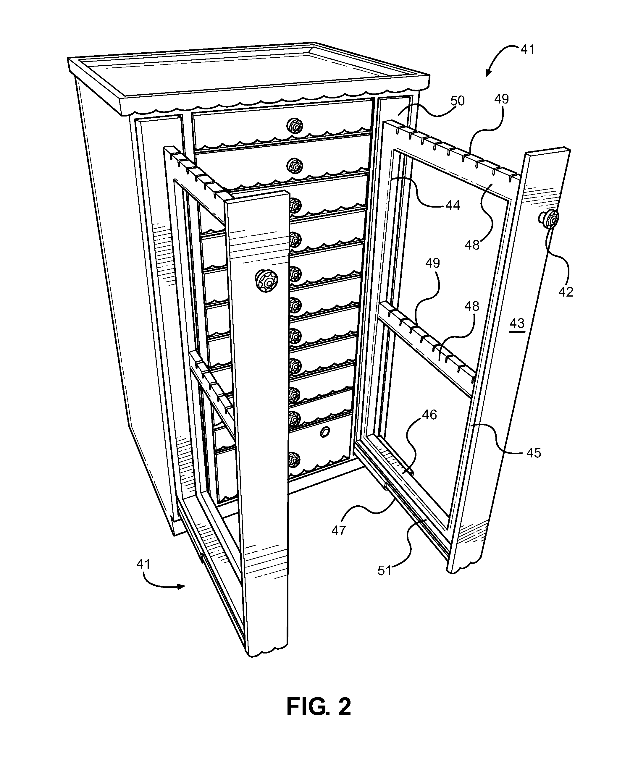 Jewelry and Accessory Storage Cabinet and Method of Organization