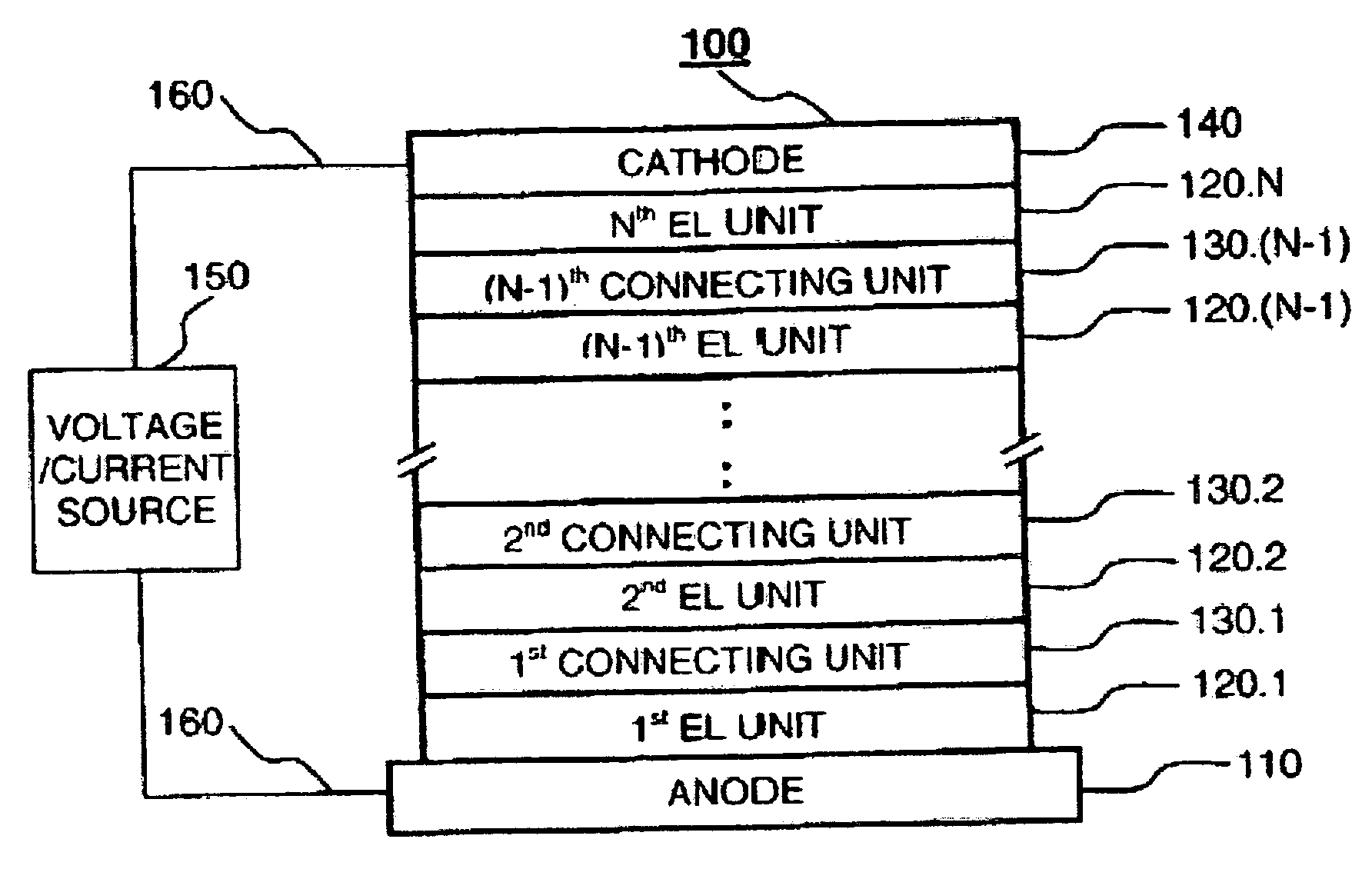 Light-emitting layer spacing in tandem OLED devices