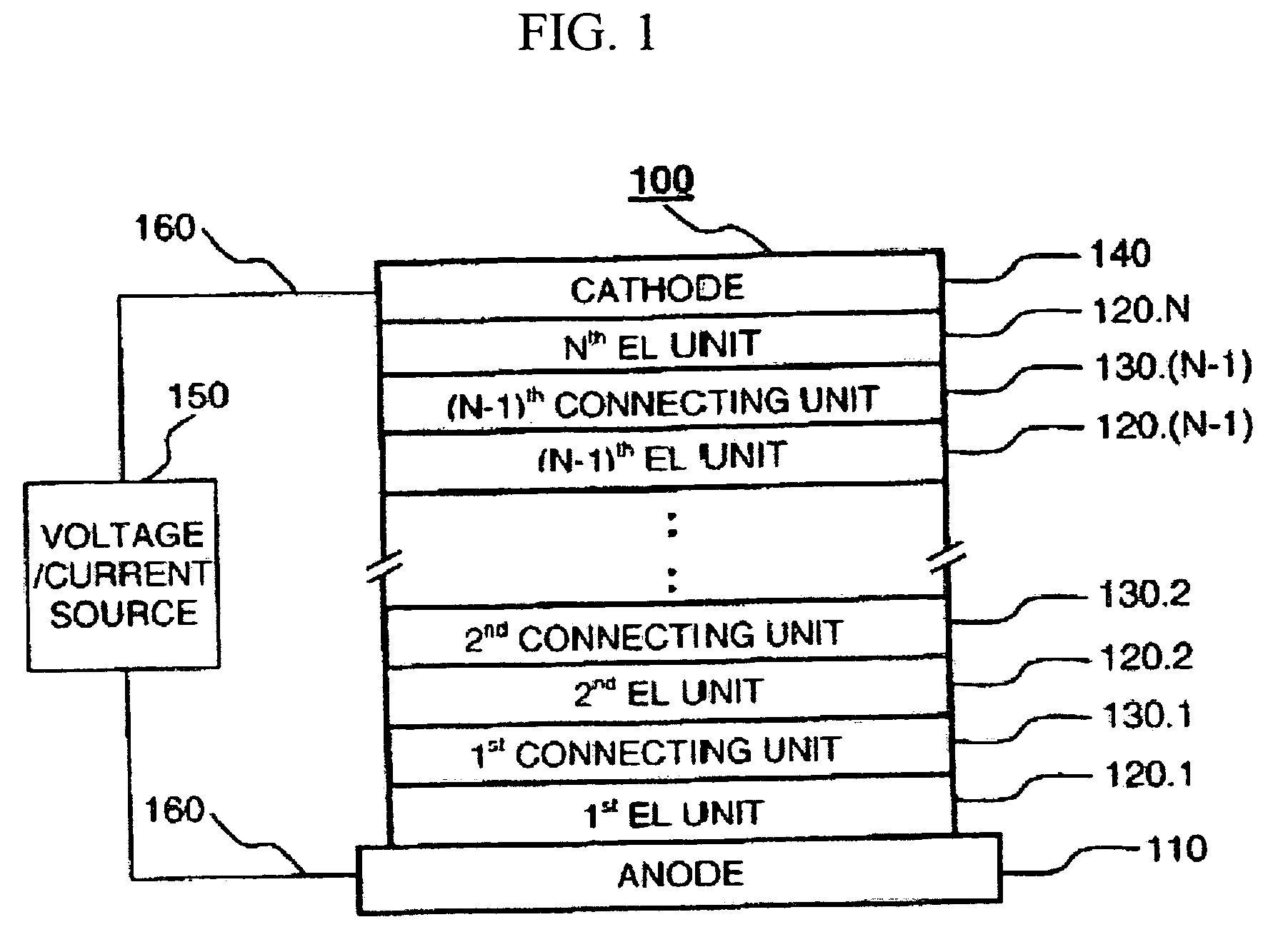 Light-emitting layer spacing in tandem OLED devices