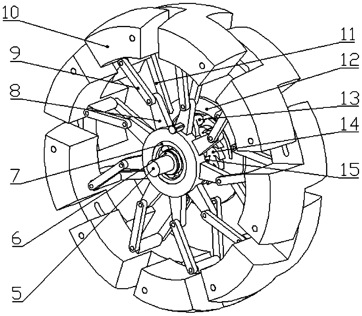 Sliding block type section full-supporting core rod structure with diameter changed through ratchet wheel inverse stop rotation