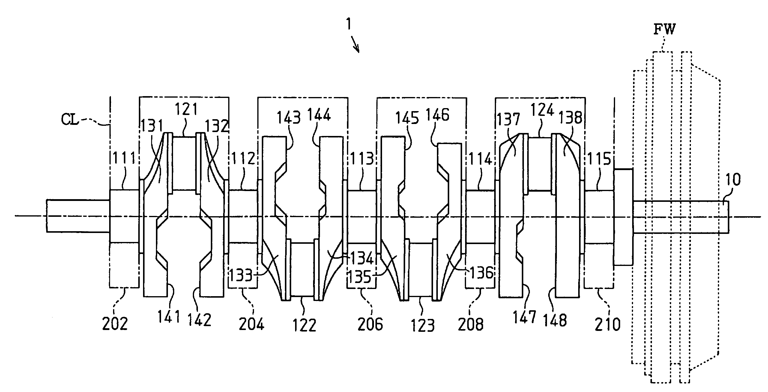 Crankshaft of in-line four-cylinder engine